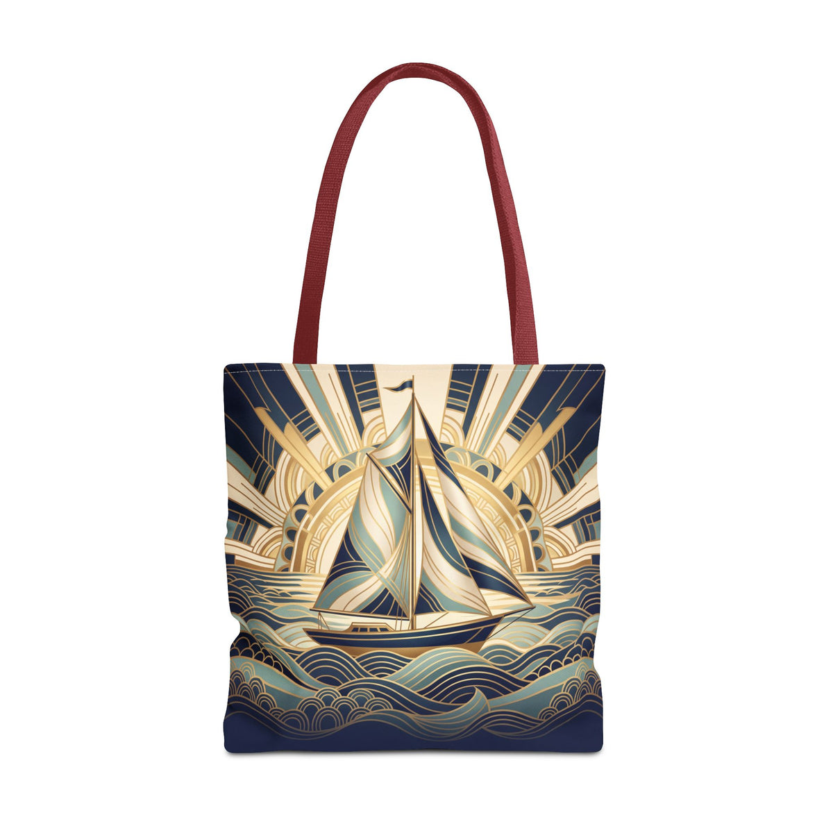Art Deco Sailboat Tote Bag – Golden Sunburst Nautical Beach Bag