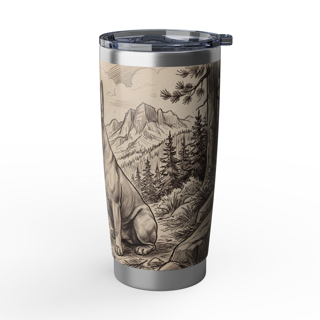 Frenchie Adventure Stainless Tumbler — 20 oz Personalized Travel Mug with Mountain Campfire Design