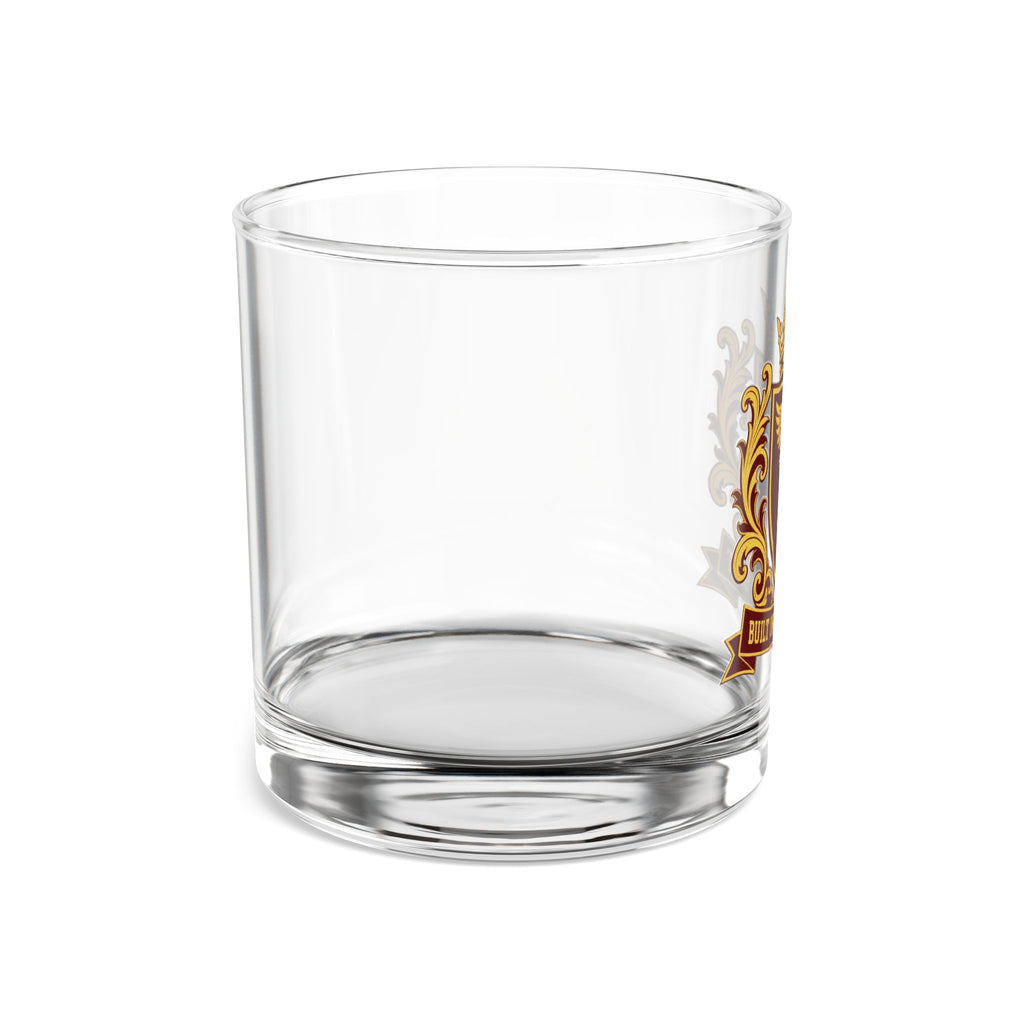 Built On Voltage & Grit Crest Rocks Glass 10oz — Burgundy & Gold Electrician Glass