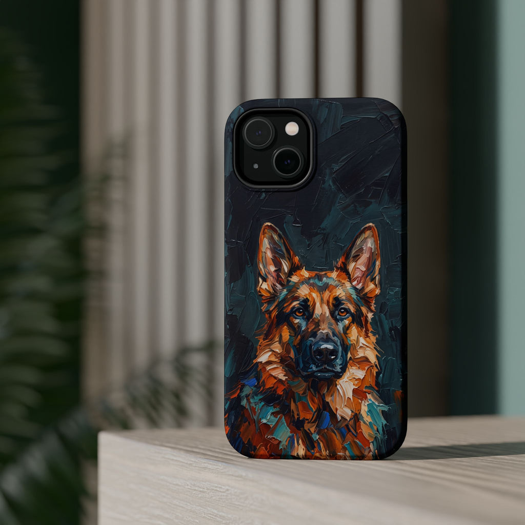 German Shepherd Phone Case | Palette Knife Painting Art — Tough Magnetic Case with Wireless Charging