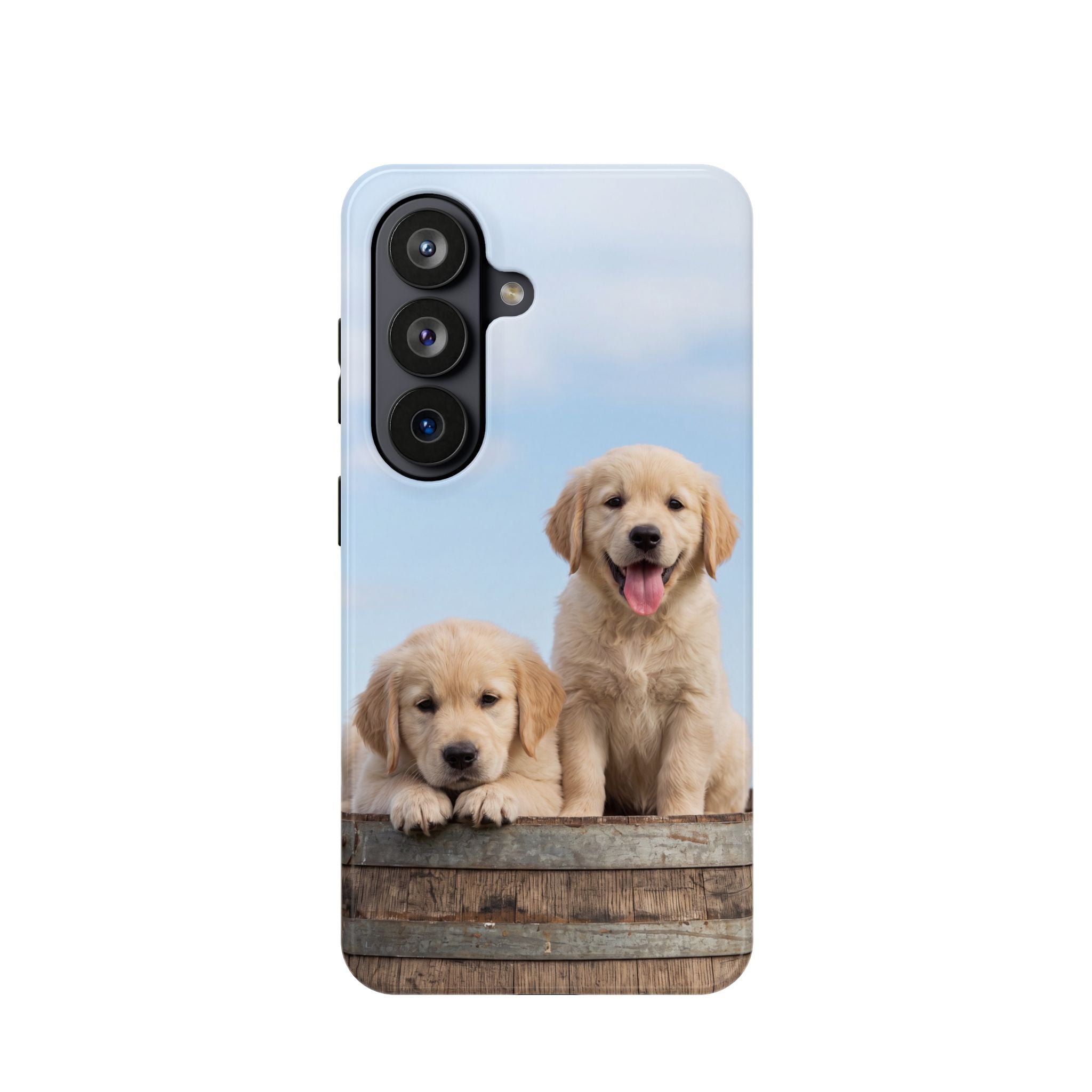 Golden Retriever Puppy Duo Phone Case — Impact-Resistant Wireless Charging Cover