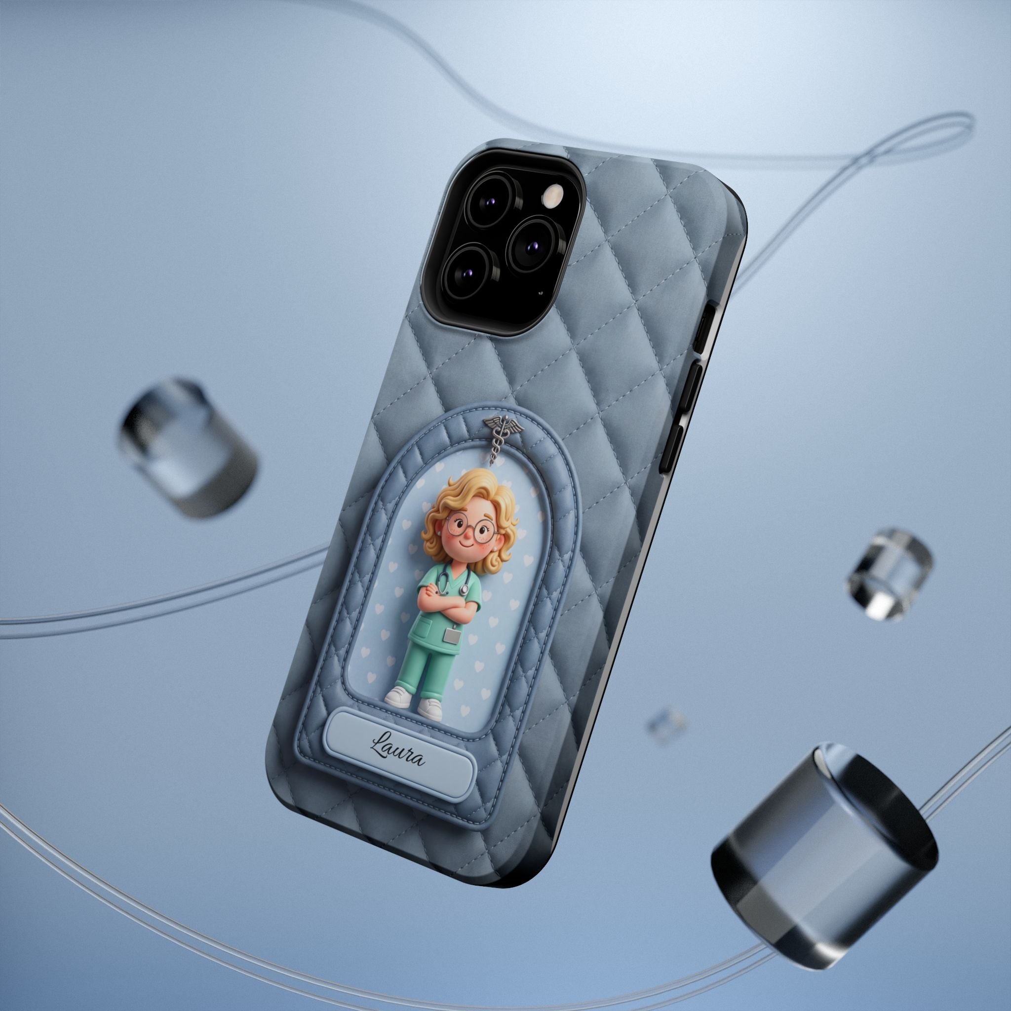 Personalized Quilted Nurse Phone Case — Wireless Charging Cover