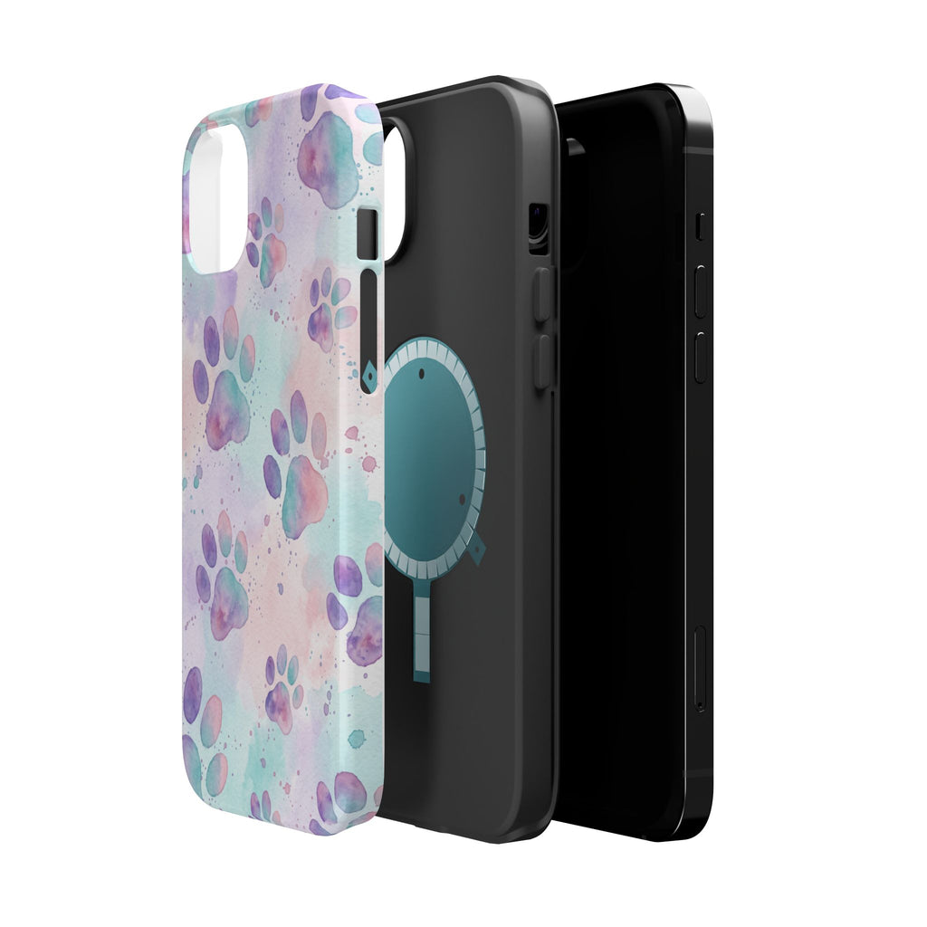 Watercolor Paw Print Phone Case — Impact-Resistant Wireless Charging Cover