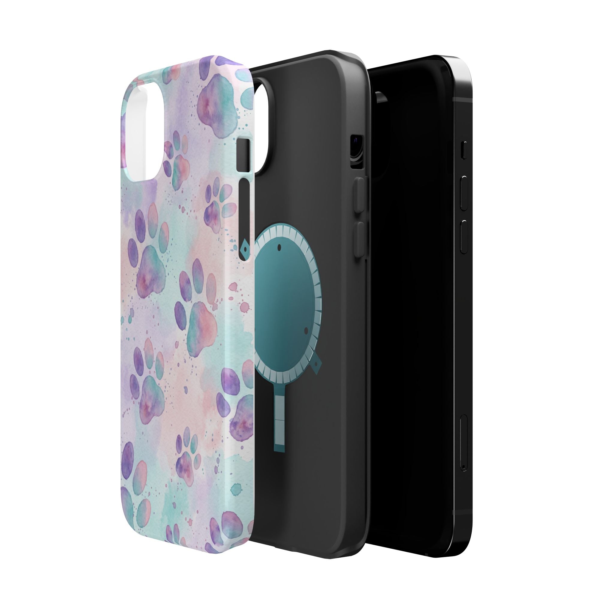 Watercolor Paw Print Phone Case — Impact-Resistant Wireless Charging Cover