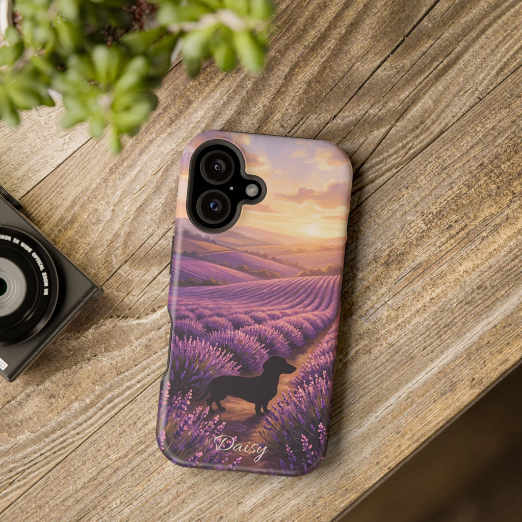 Personalized Dachshund Lavender Field Phone Case — Wireless Charging Cover