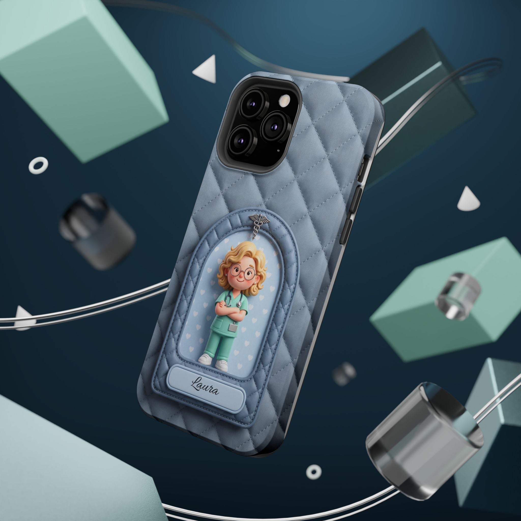 Personalized Quilted Nurse Phone Case — Wireless Charging Cover