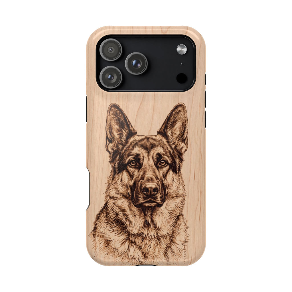 German Shepherd Phone Case | Pyrography Art — Tough Magnetic Case with Wireless Charging