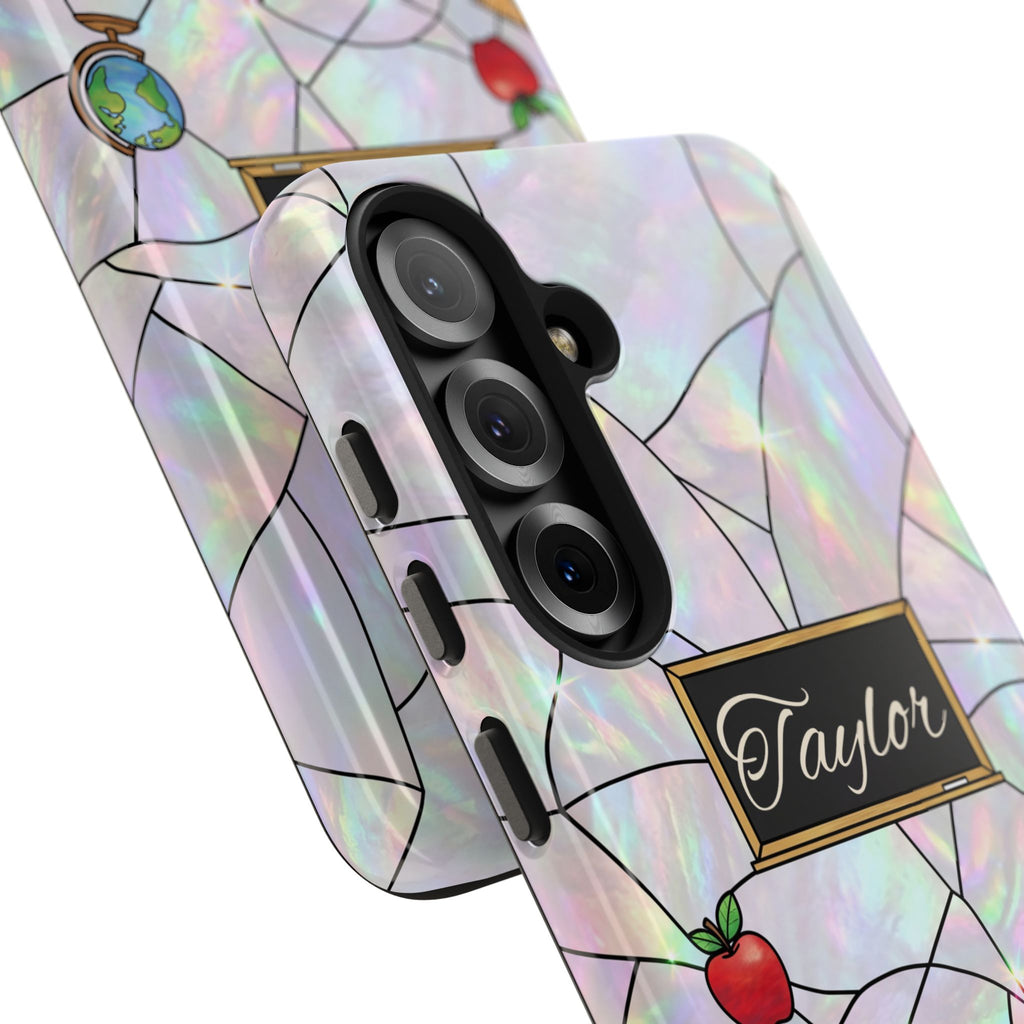 Personalized Teacher Phone Case — Custom Name Stained Glass Classroom Design
