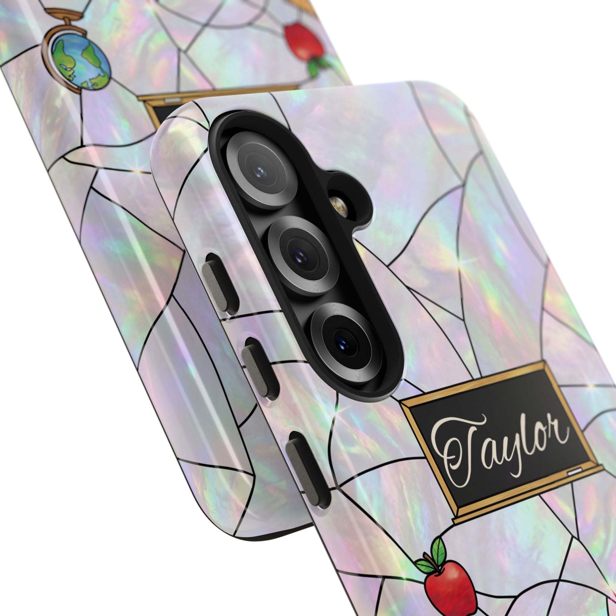 Personalized Teacher Phone Case — Custom Name Stained Glass Classroom Design
