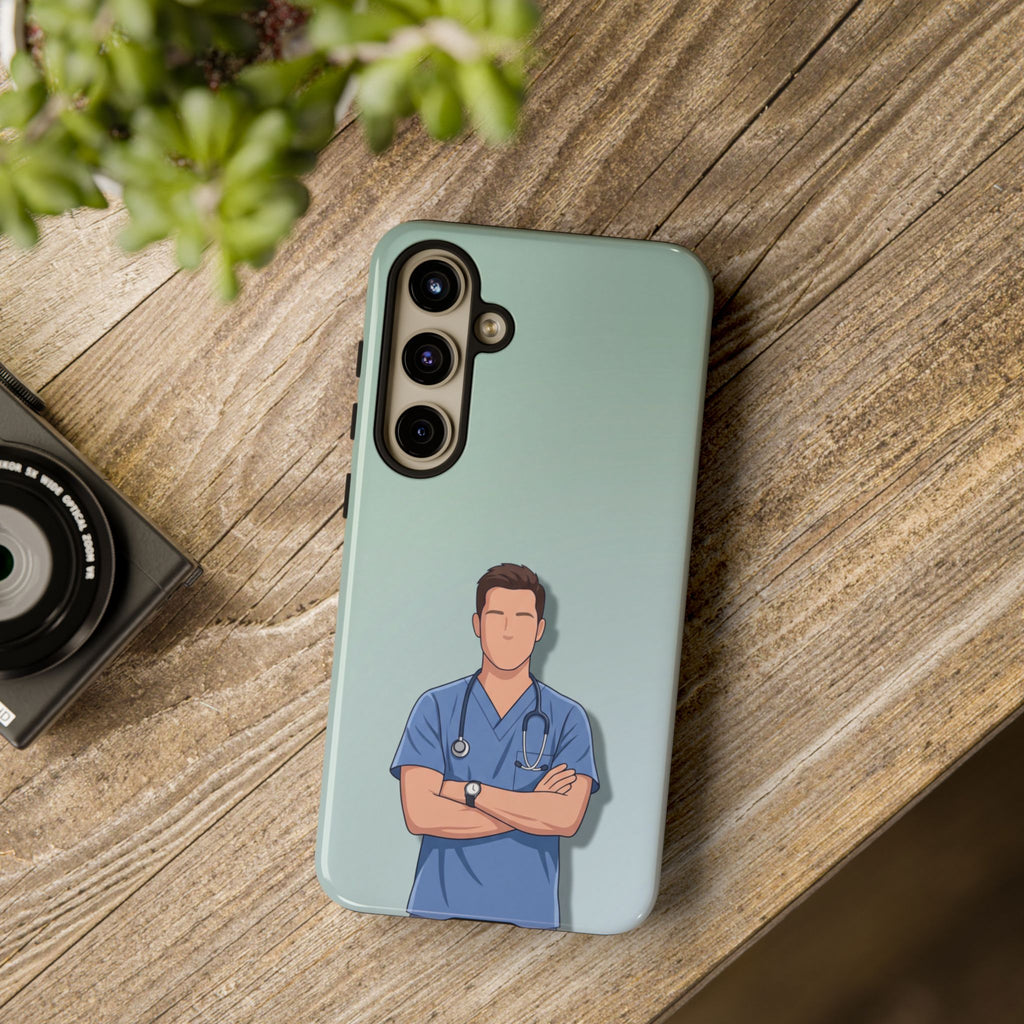 Male Nurse Phone Case | Confident Nurse in Blue Scrubs Illustration | iPhone & Samsung