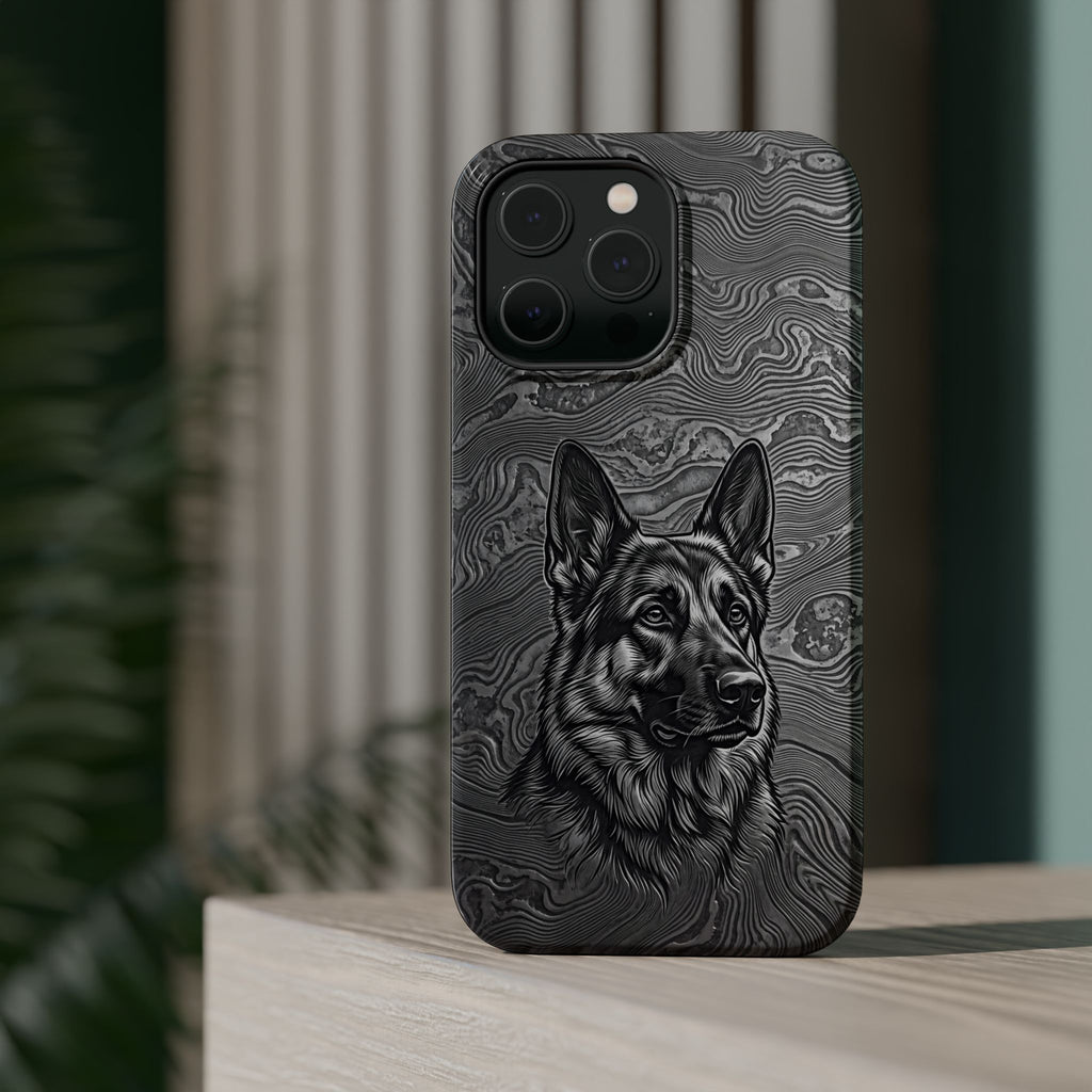 German Shepherd Phone Case | Damascus Art — Tough Magnetic Case with Wireless Charging