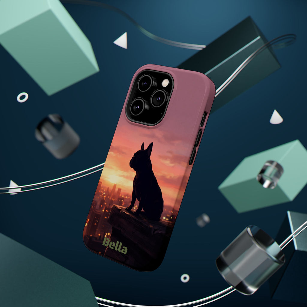 Personalized French Bulldog City Skyline Sunset Phone Case — Wireless Charging Cover