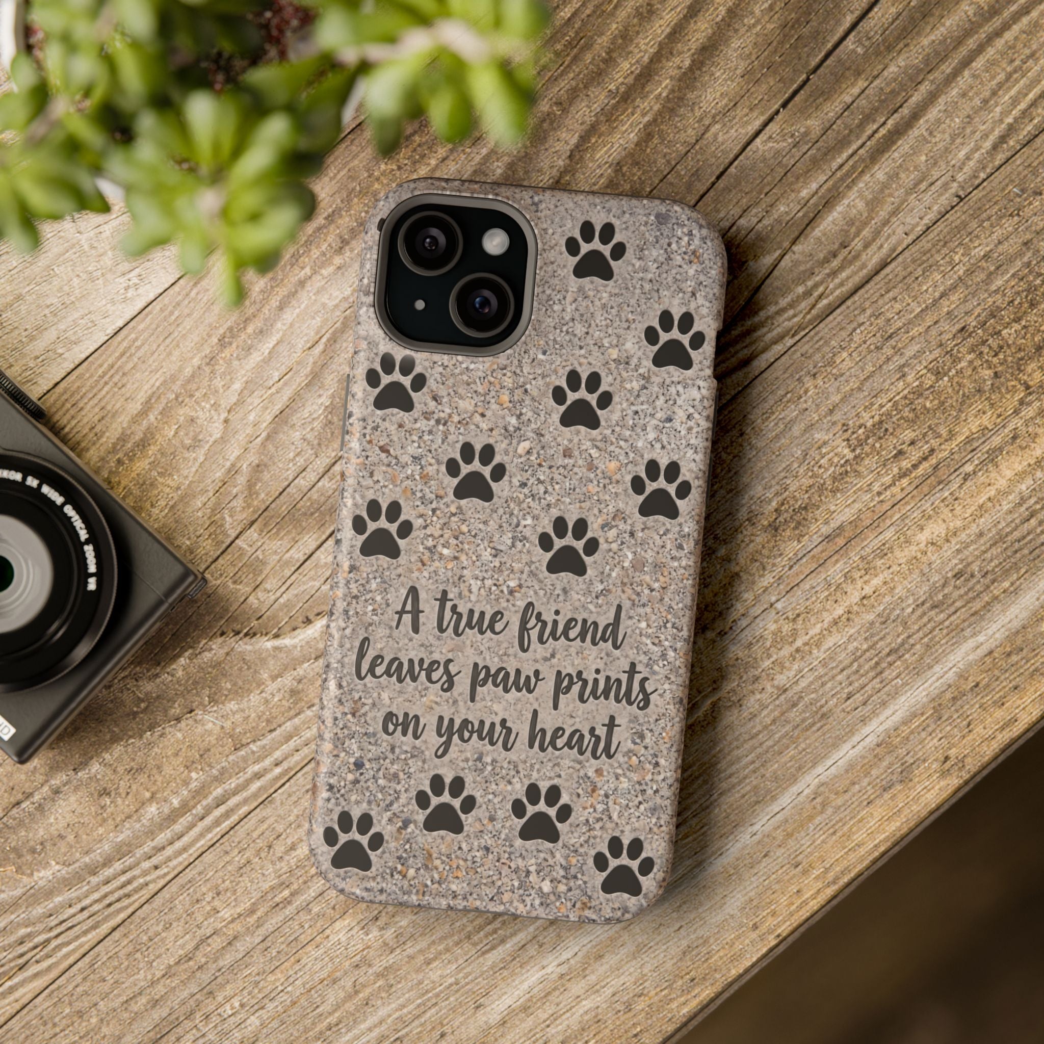 "A True Friend Leaves Paw Prints On Your Heart" Phone Case | Sentimental Stone-Texture Dog Paw Print Case | iPhone & Samsung