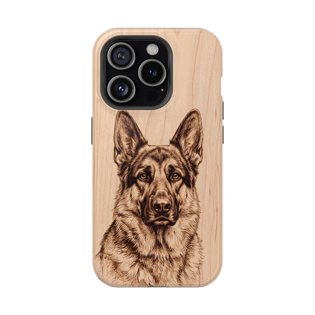 German Shepherd Phone Case | Pyrography Art — Tough Magnetic Case with Wireless Charging