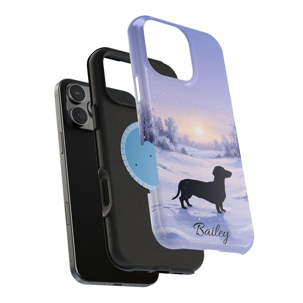 Personalized Dachshund Winter Snow Phone Case — Wireless Charging Cover