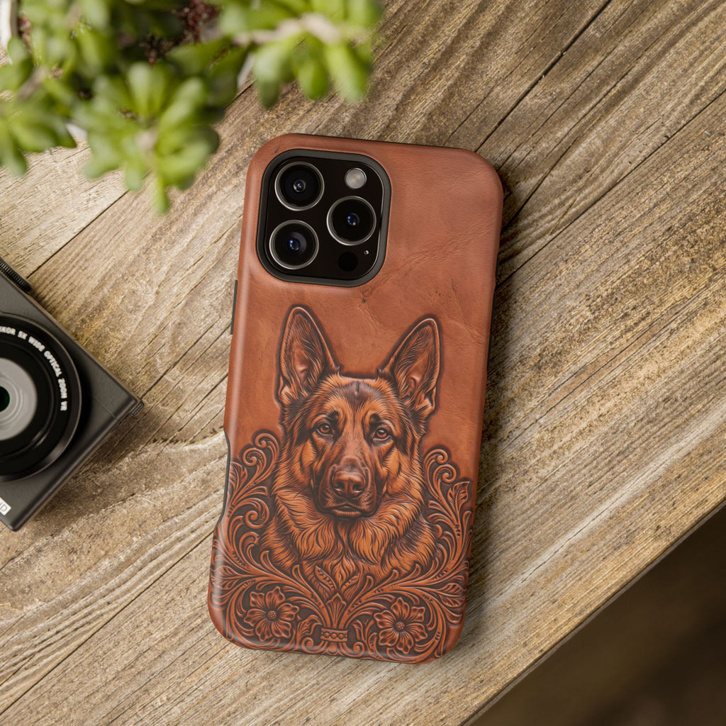 German Shepherd Phone Case | Western Tooled Art — Tough Magnetic Case with Wireless Charging
