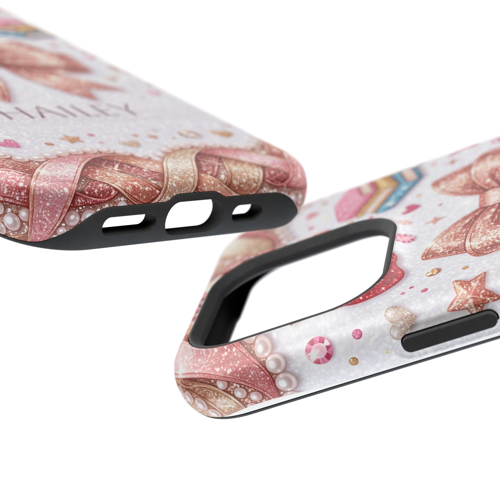 Rose Gold Glitter Bow Personalized Teacher Phone Case — Wireless Charging Cover