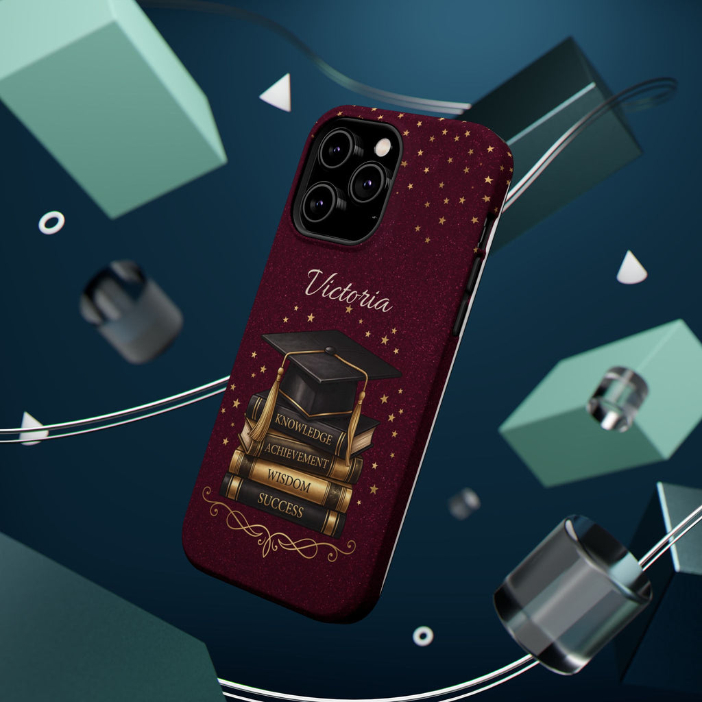 Graduation Cap & Books Personalized Teacher Phone Case — Wireless Charging Cover