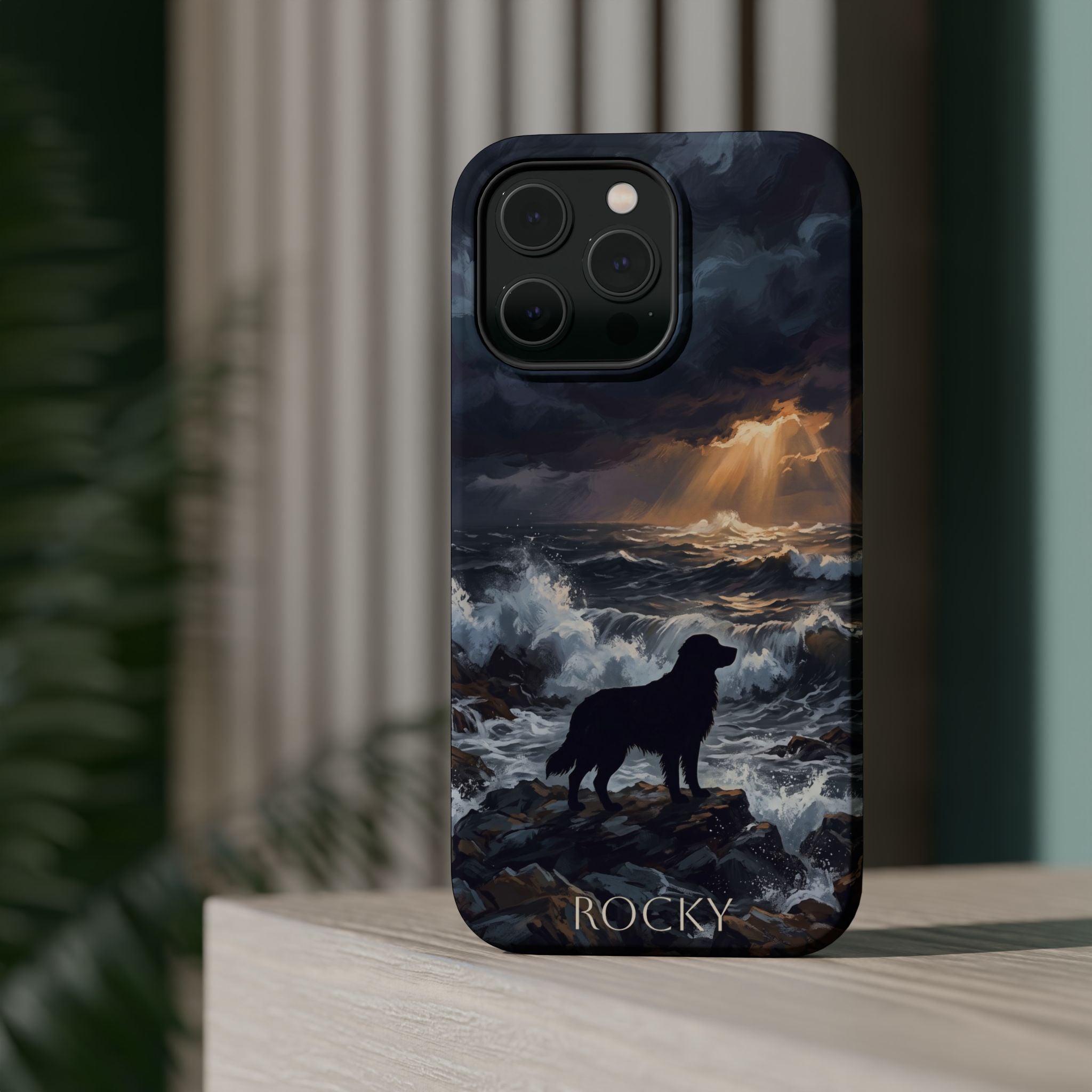 Personalized Golden Retriever Stormy Sea Phone Case — Wireless Charging Cover