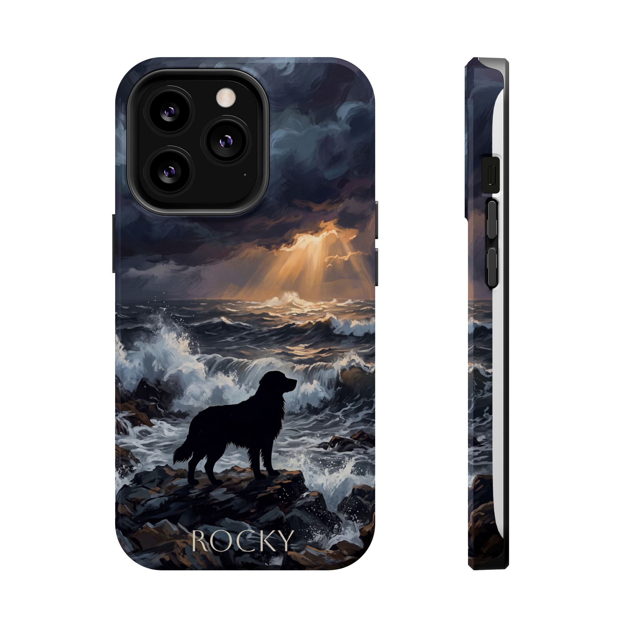 Personalized Golden Retriever Stormy Sea Phone Case — Wireless Charging Cover