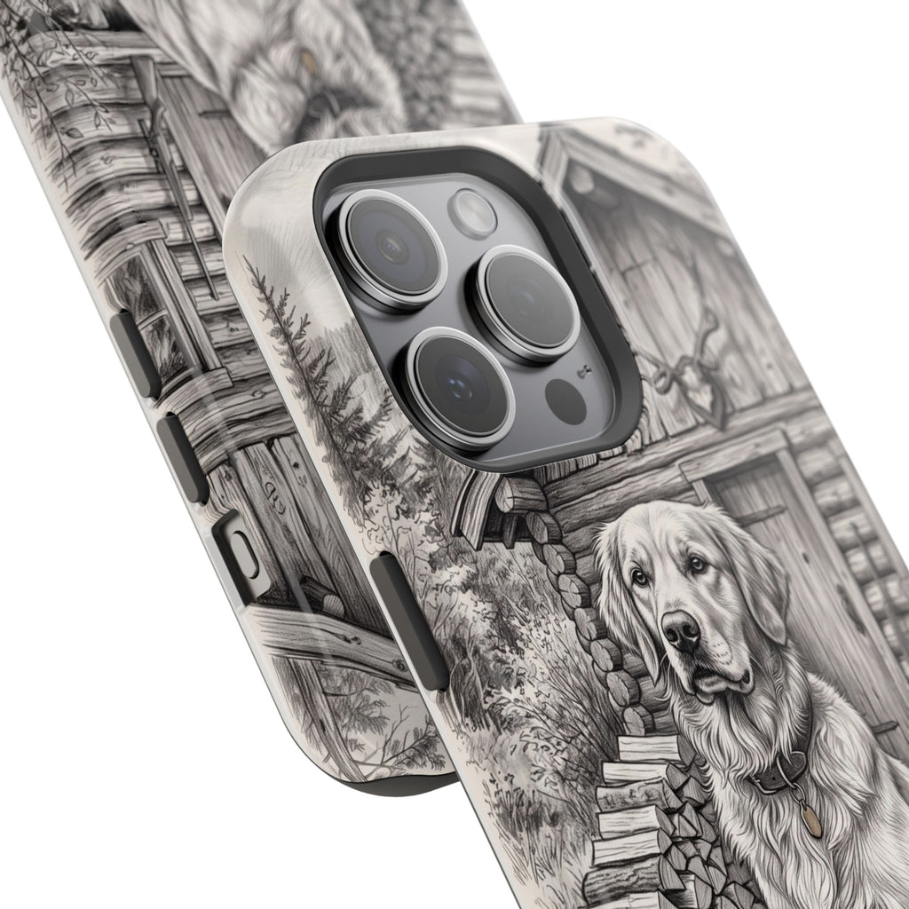 Personalized Golden Retriever Cabin Porch Phone Case — Wireless Charging Cover