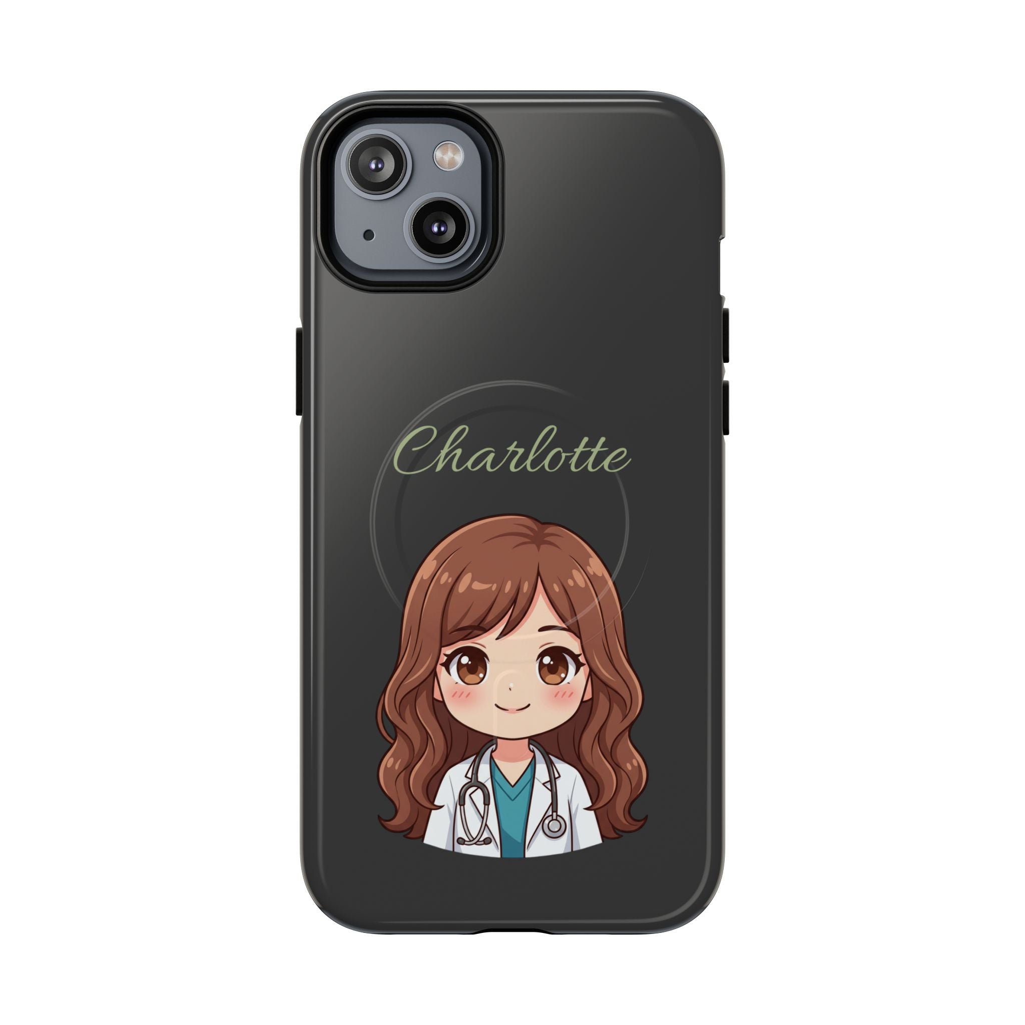 Personalized Tough Magnetic Phone Case | With Custom Name – Cute Illustrated Nurse Character Case for iPhones