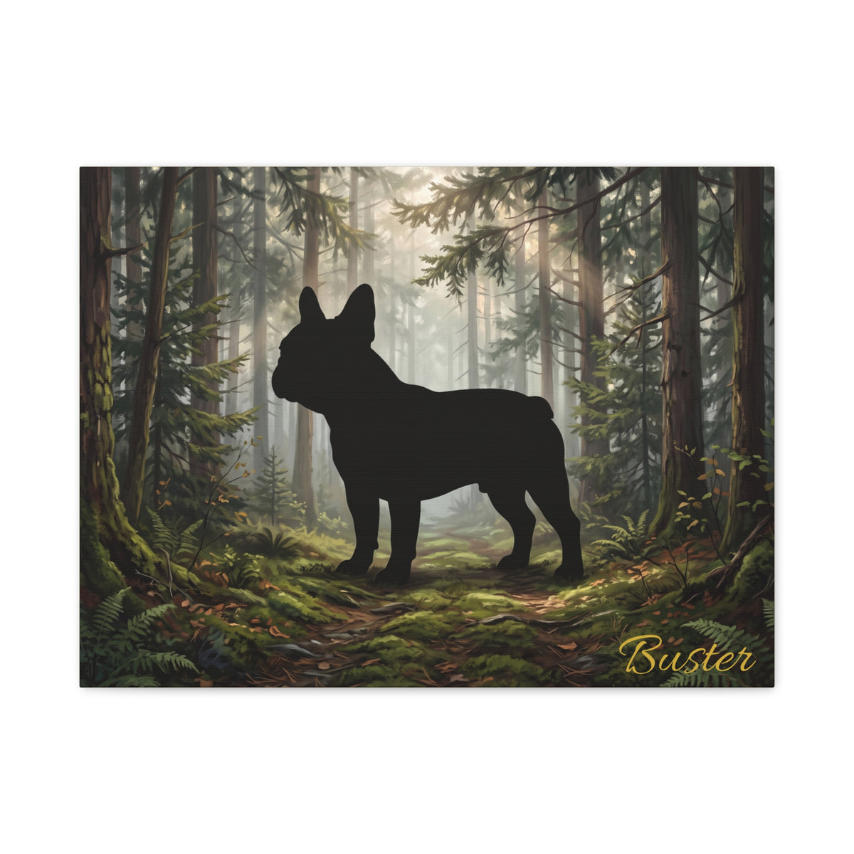 French Bulldog Silhouette Personalized Canvas | Misty Forest Wall Art