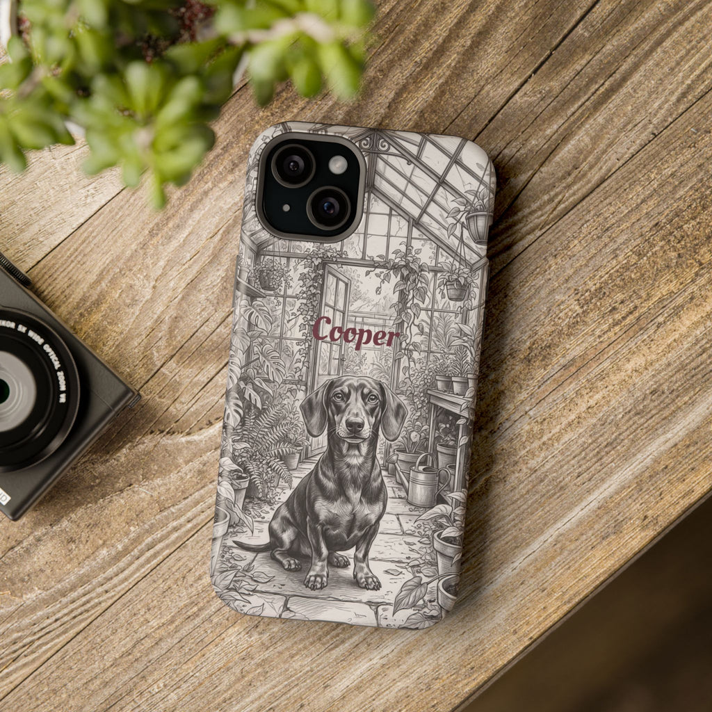 Personalized Dachshund Vintage Greenhouse Phone Case — Wireless Charging Cover