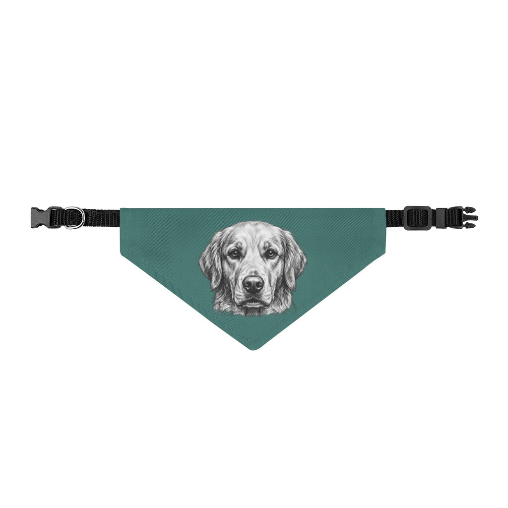 Golden Retriever Bandana | Teal Green | Sketch Art Goldie Dog Bandana | Pet Lover Gift