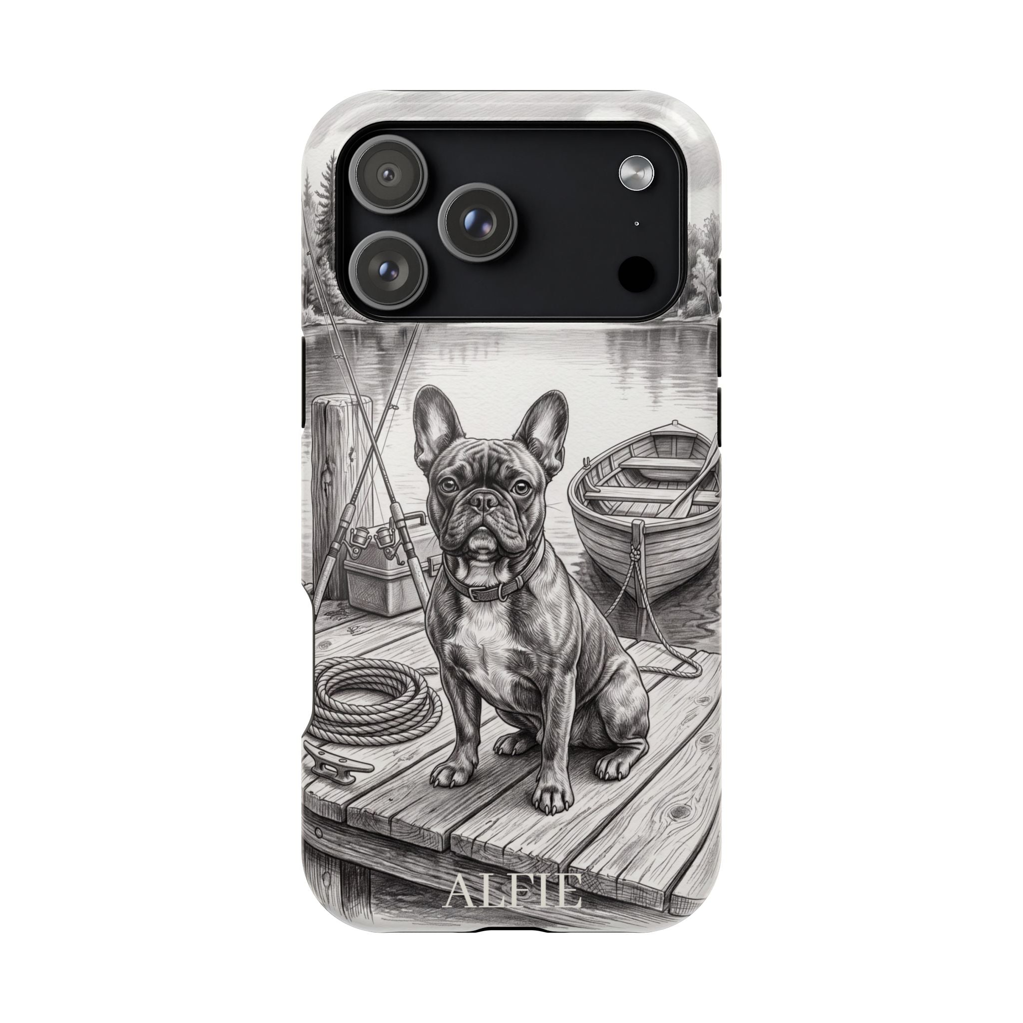 Personalized French Bulldog Lakeside Dock Phone Case — Wireless Charging Cover