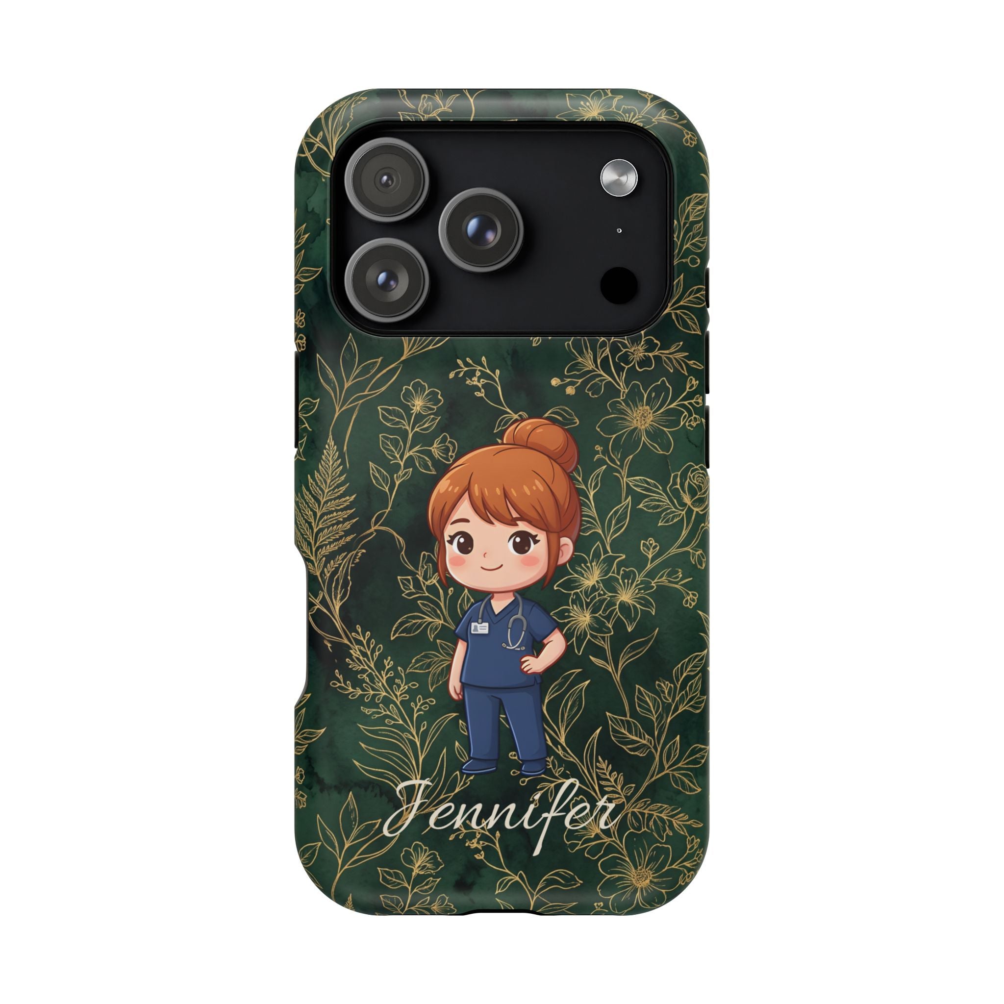 Personalized Nurse Botanical Phone Case — Impact-Resistant Wireless Charging Cover