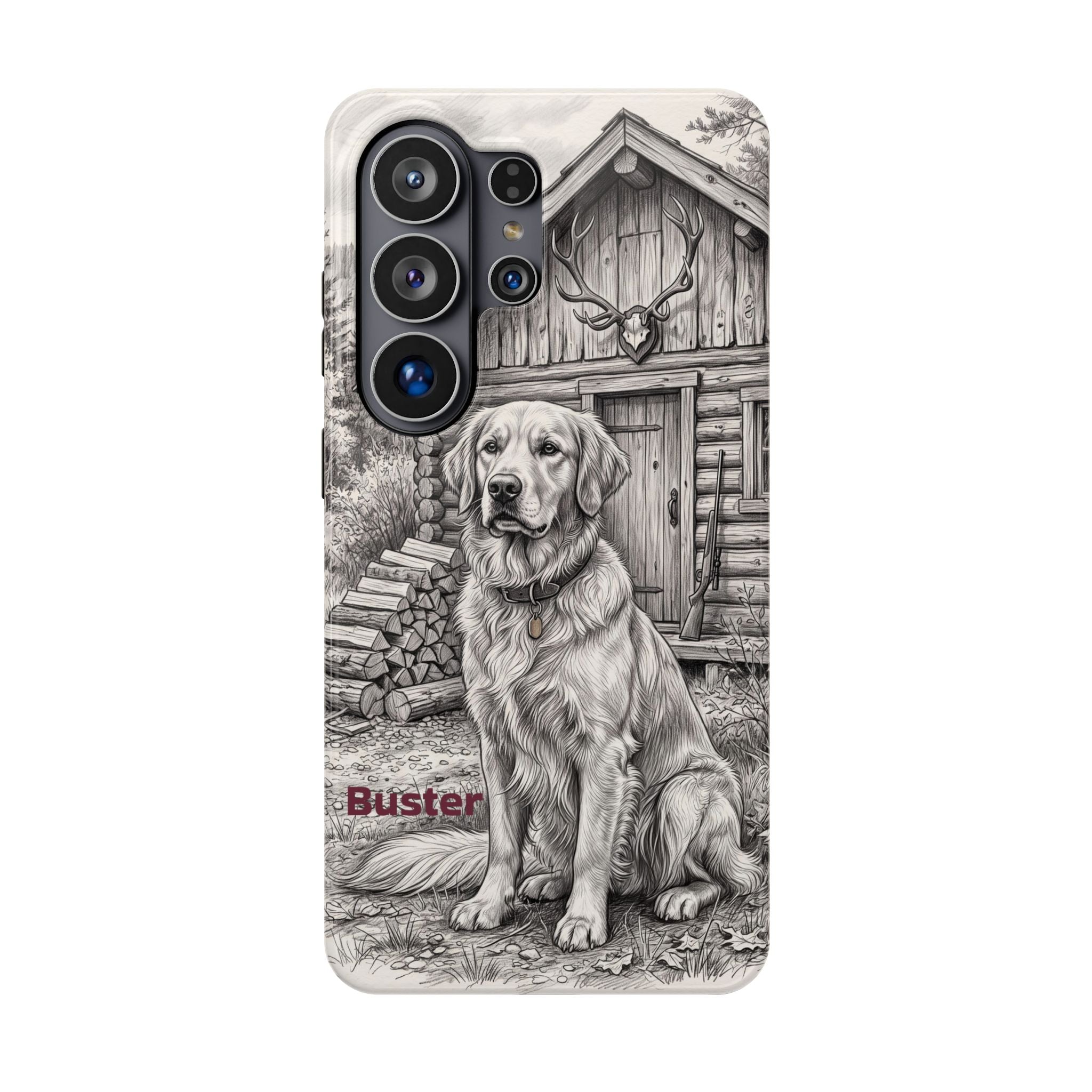 Personalized Golden Retriever Cabin Porch Phone Case — Wireless Charging Cover