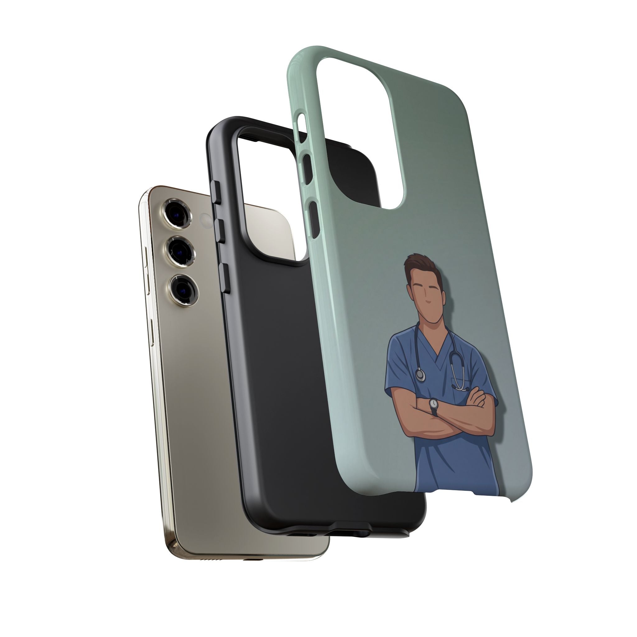 Male Nurse Phone Case | Confident Nurse in Blue Scrubs Illustration | iPhone & Samsung