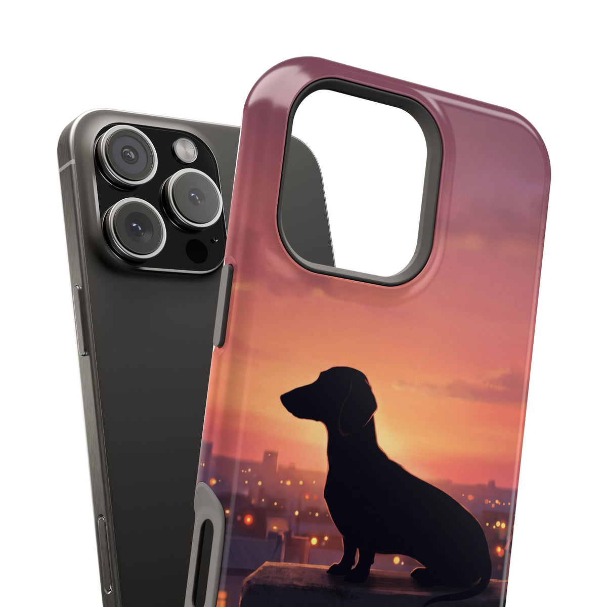 Personalized Dachshund Rooftop Sunset Phone Case — Wireless Charging Cover