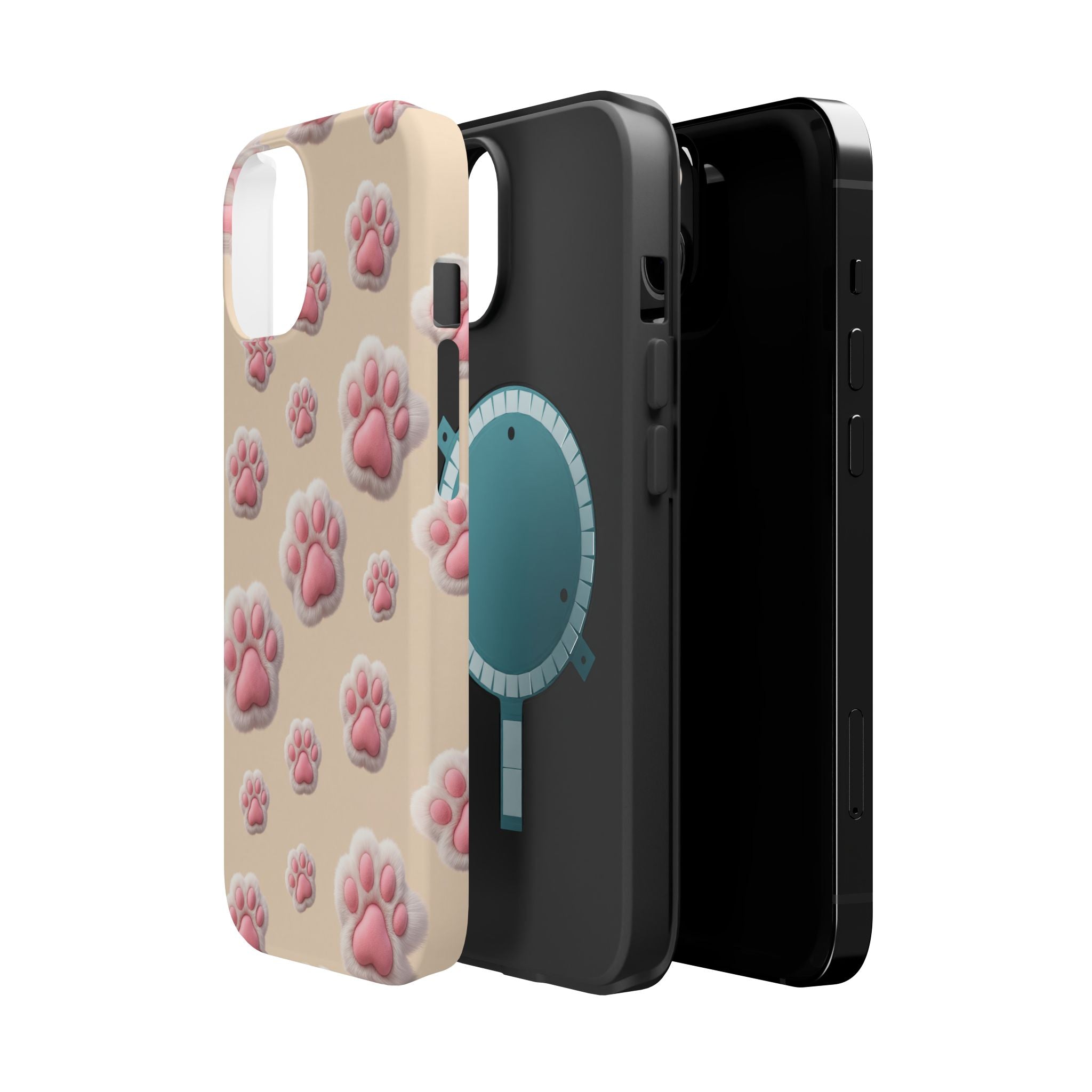 Pink Paw Print Phone Case — Impact-Resistant Wireless Charging Cover