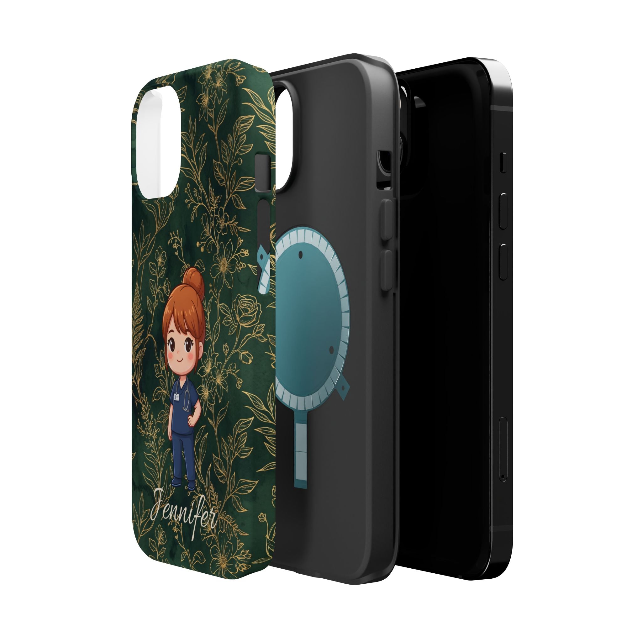 Personalized Nurse Botanical Phone Case — Impact-Resistant Wireless Charging Cover