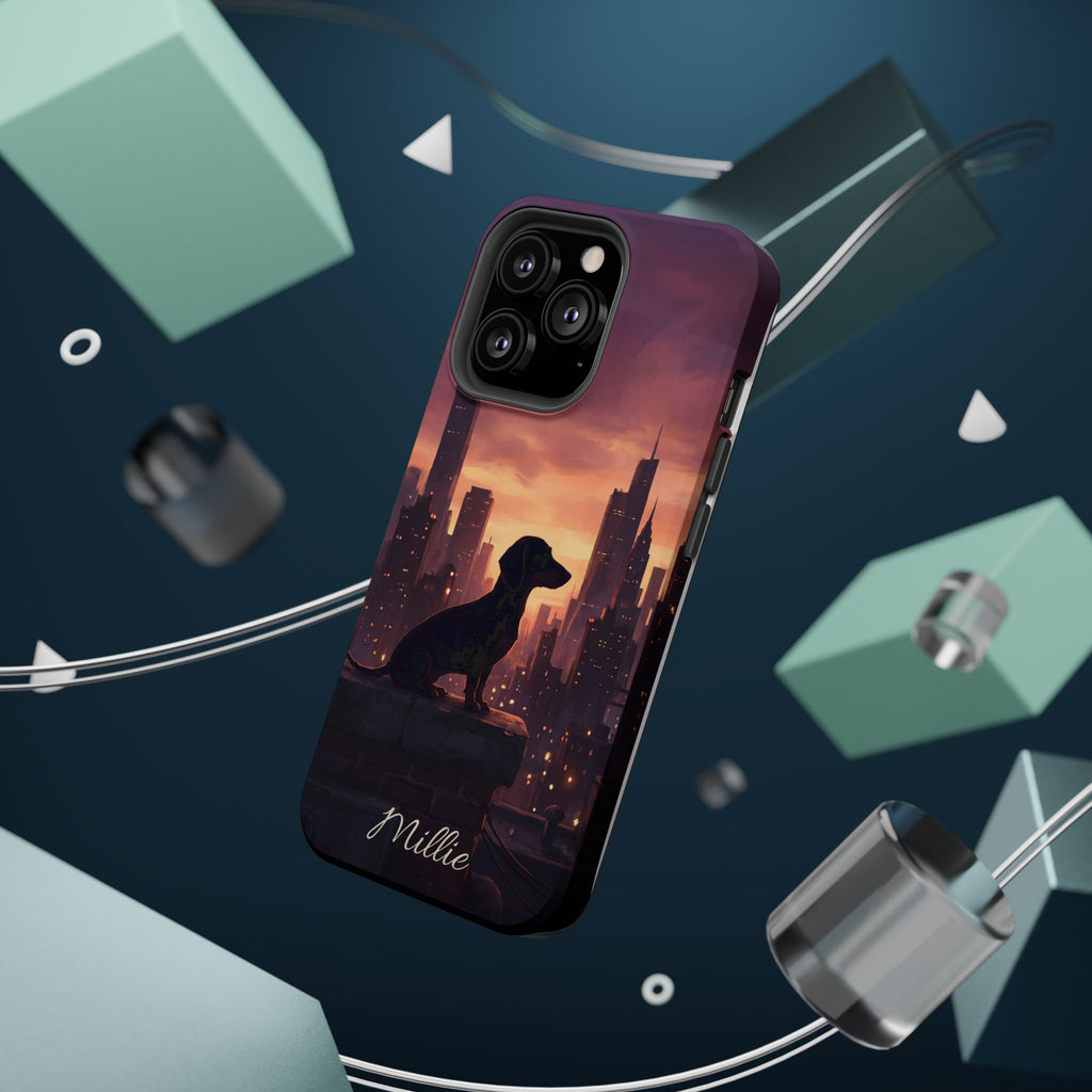 Personalized Dachshund City Skyline Phone Case — Wireless Charging Cover