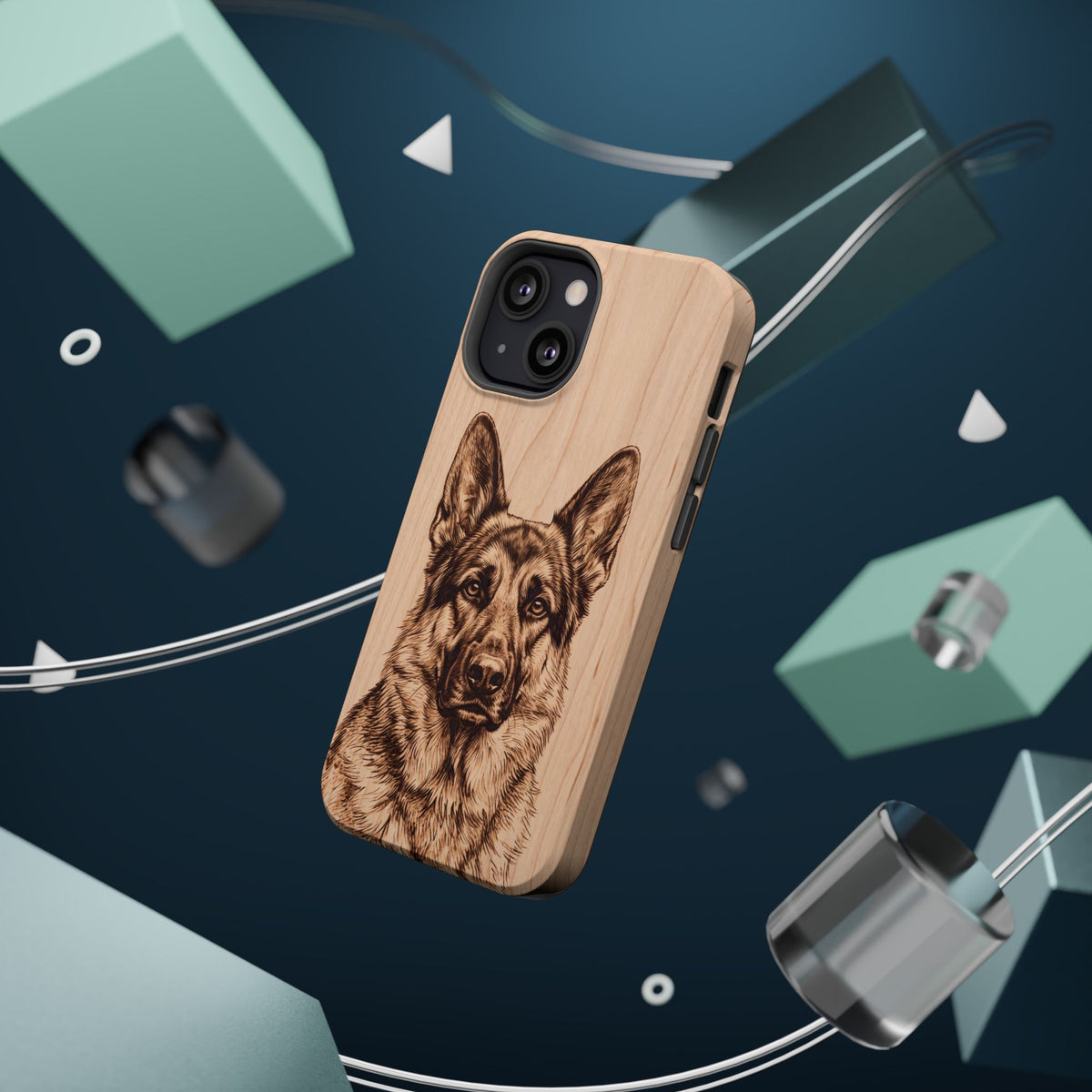 German Shepherd Phone Case | Pyrography Art — Tough Magnetic Case with Wireless Charging