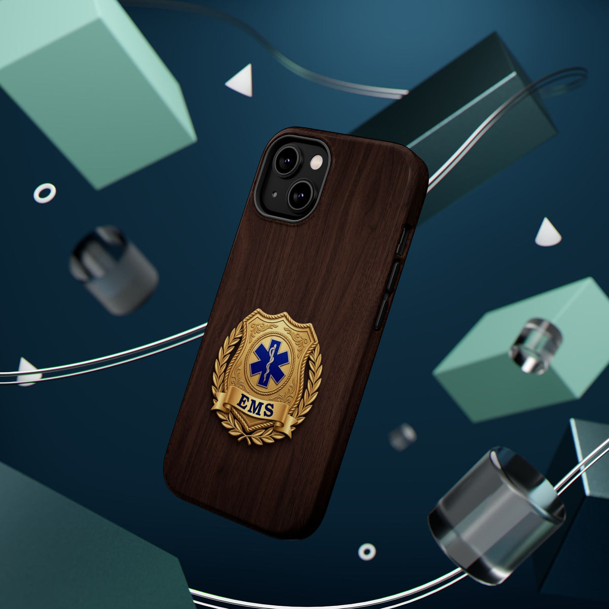 Gold EMS Laurel Badge Wood Phone Case — Magnetic Wireless Charging Cover