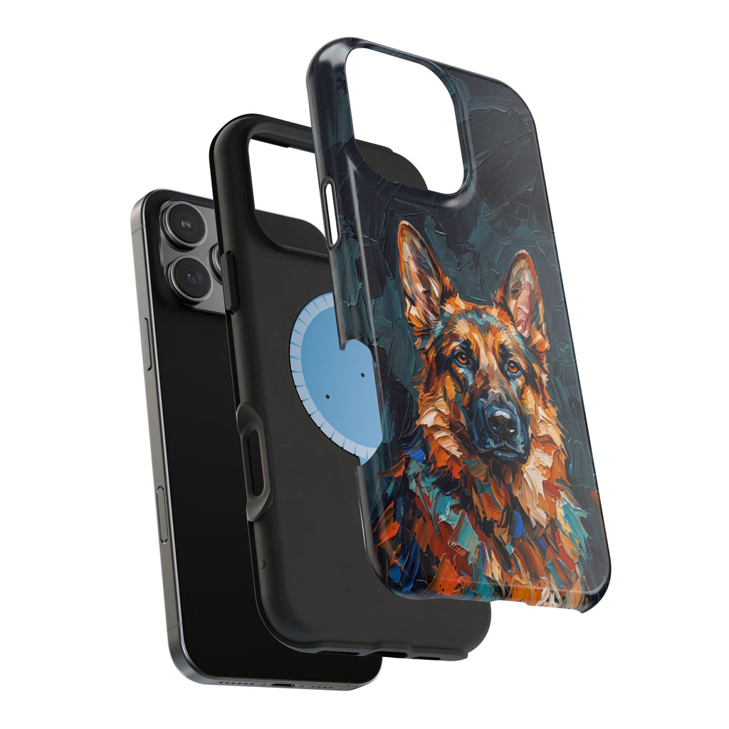 German Shepherd Phone Case | Palette Knife Painting Art — Tough Magnetic Case with Wireless Charging