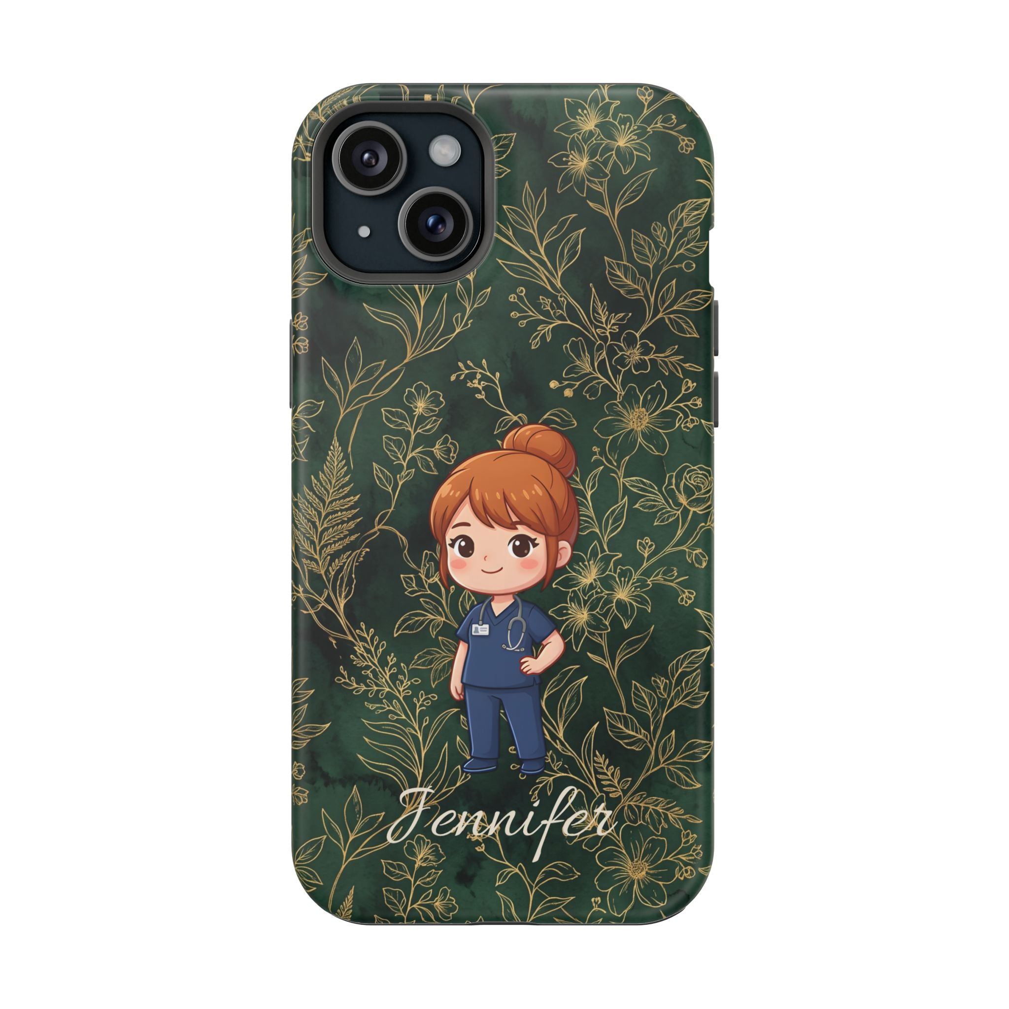 Personalized Nurse Botanical Phone Case — Impact-Resistant Wireless Charging Cover