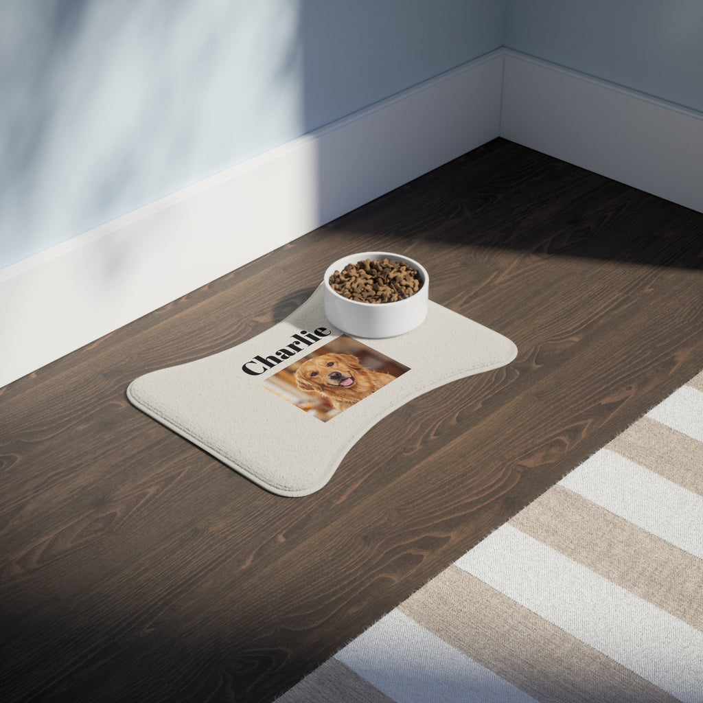 Personalized Golden Retriever Pet Feeding Mat | Custom Name & Photo Dog Placemat