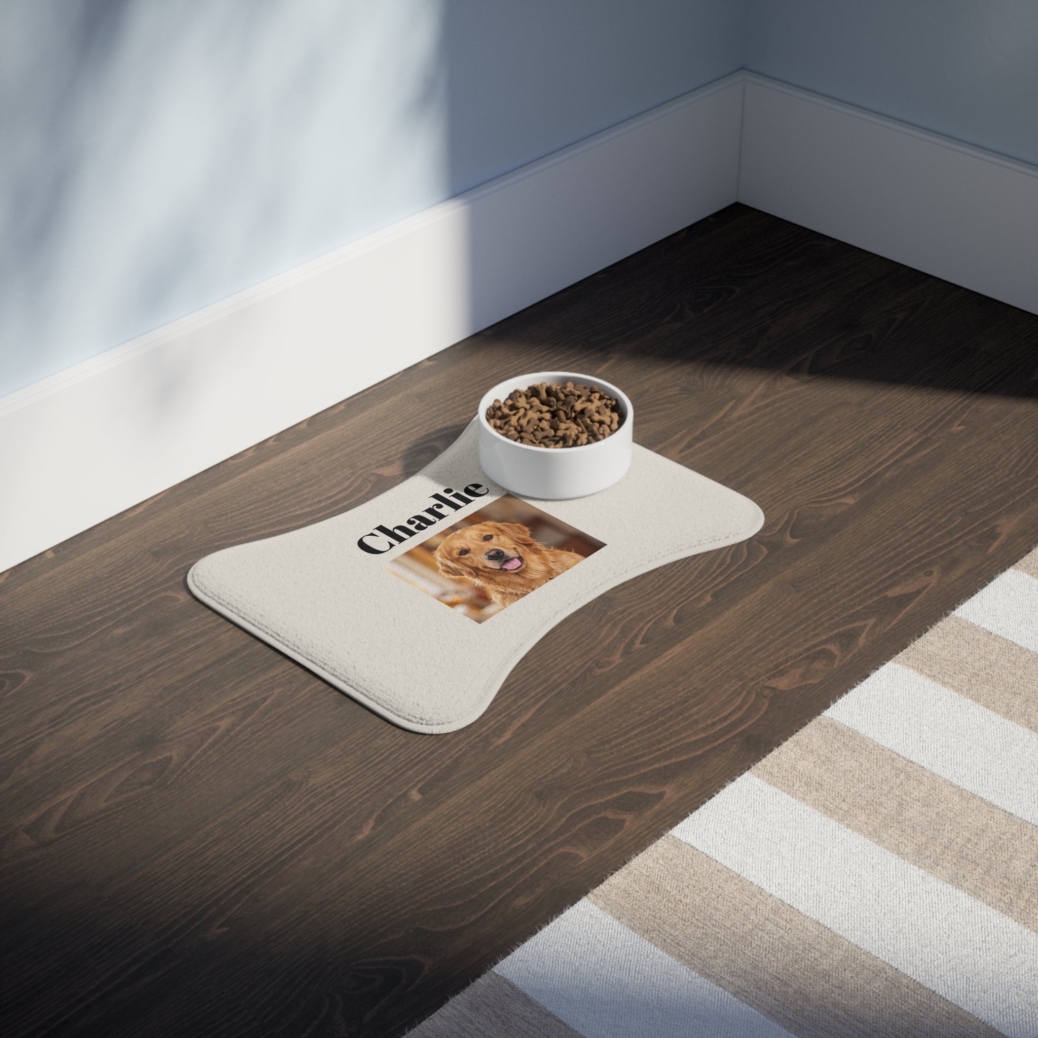 Personalized Golden Retriever Pet Feeding Mat | Custom Name & Photo Dog Placemat