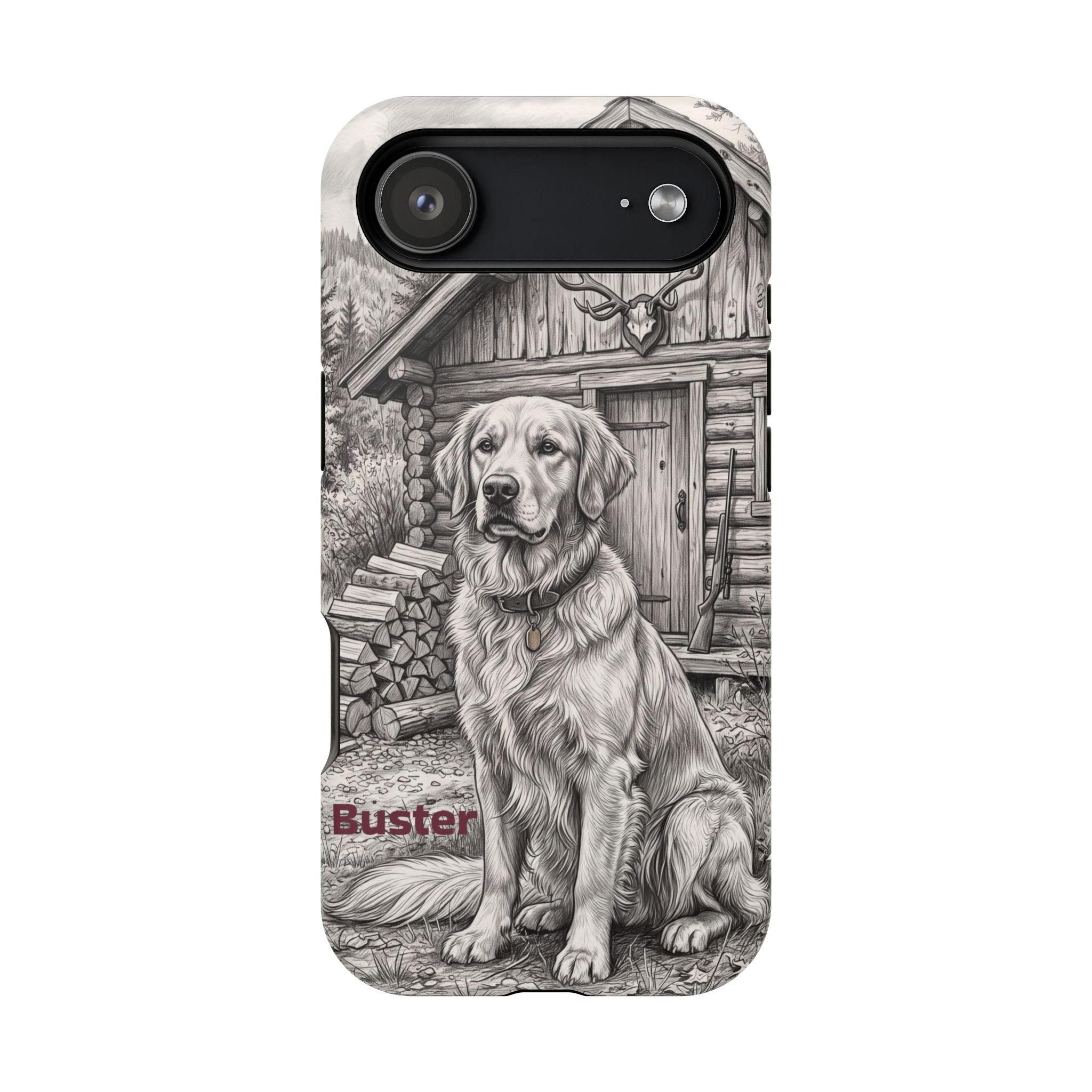 Personalized Golden Retriever Cabin Porch Phone Case — Wireless Charging Cover