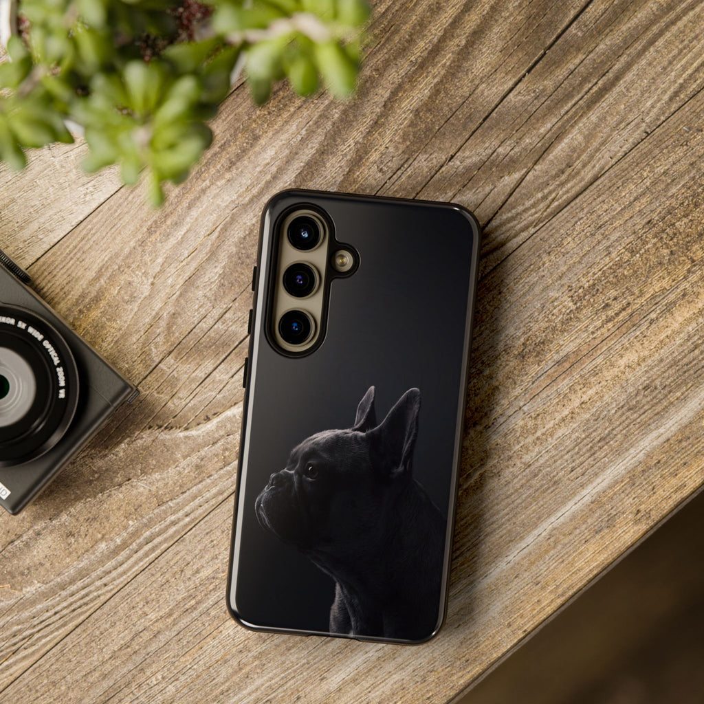 Silhouette French Bulldog Phone Case | Minimalist Black-on-Black Frenchie Profile | iPhone & Samsung
