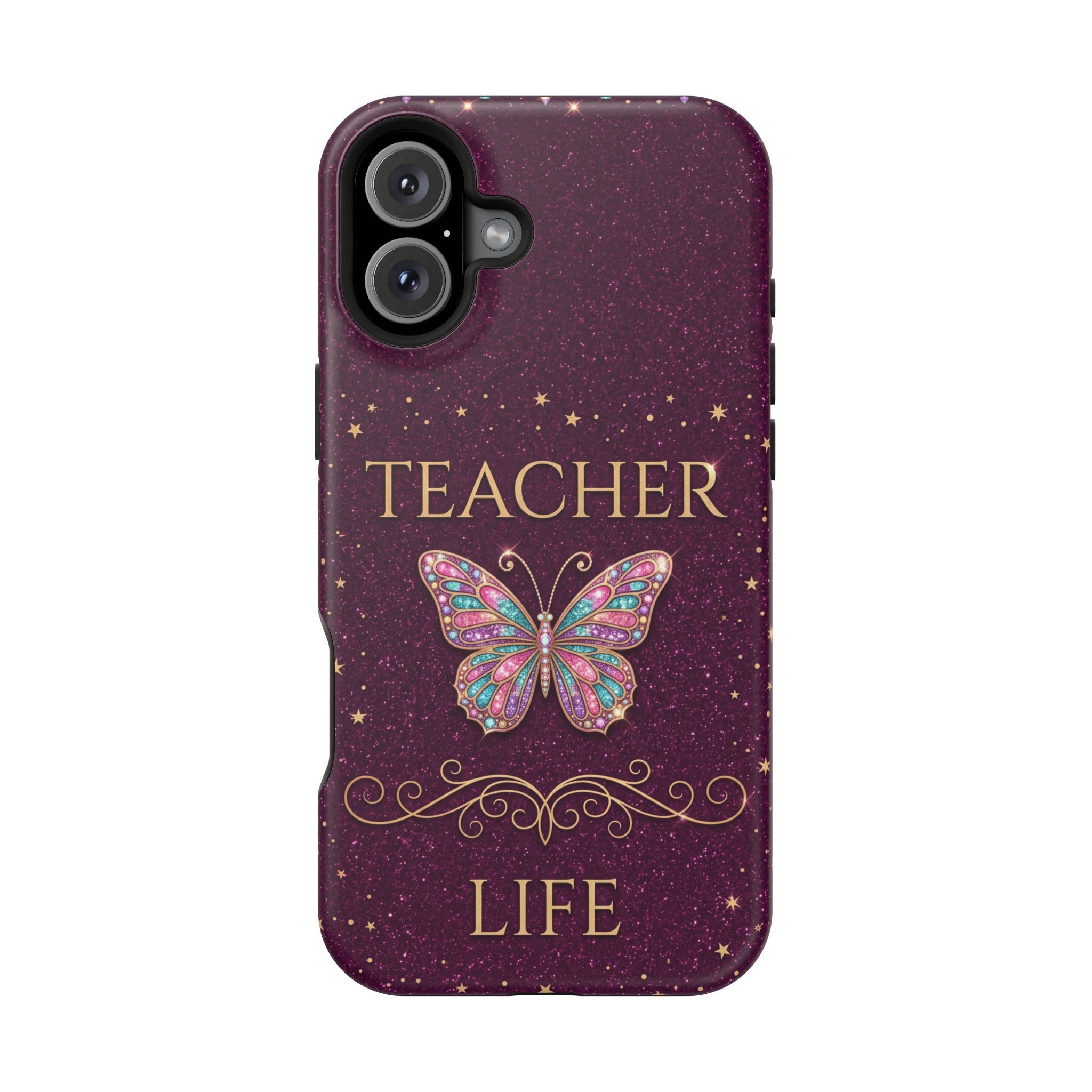 Teacher Life Glitter Butterfly Phone Case — Wireless Charging Cover