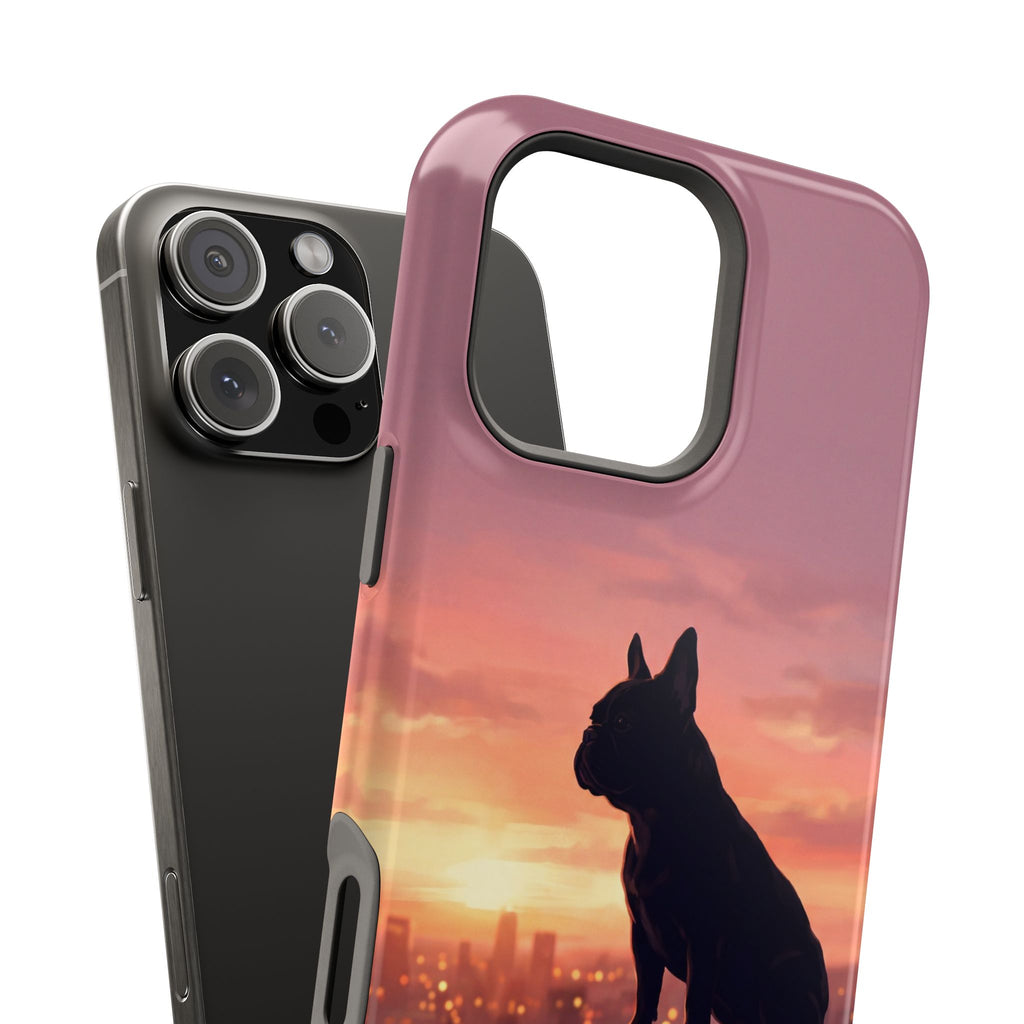 Personalized French Bulldog City Skyline Sunset Phone Case — Wireless Charging Cover