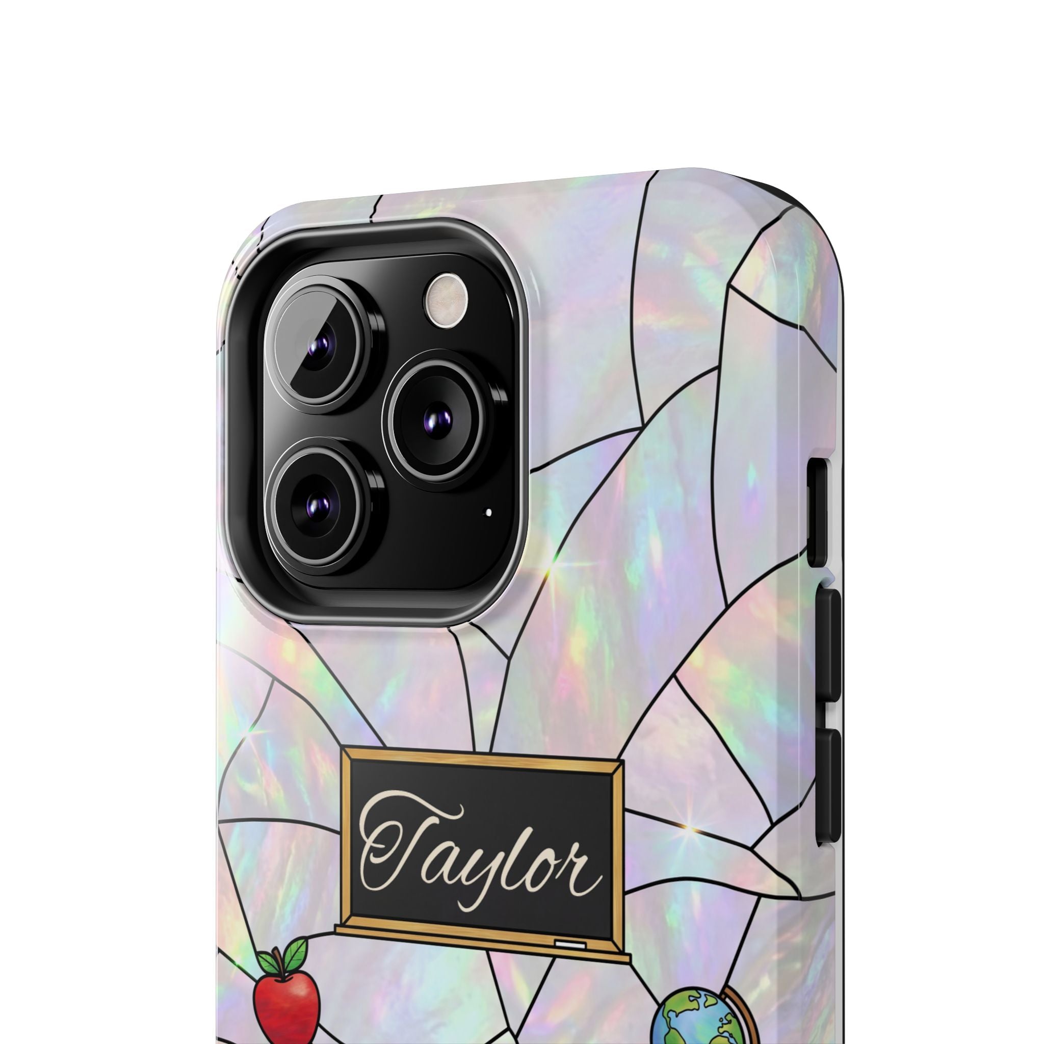 Personalized Teacher Phone Case — Custom Name Stained Glass Classroom Design