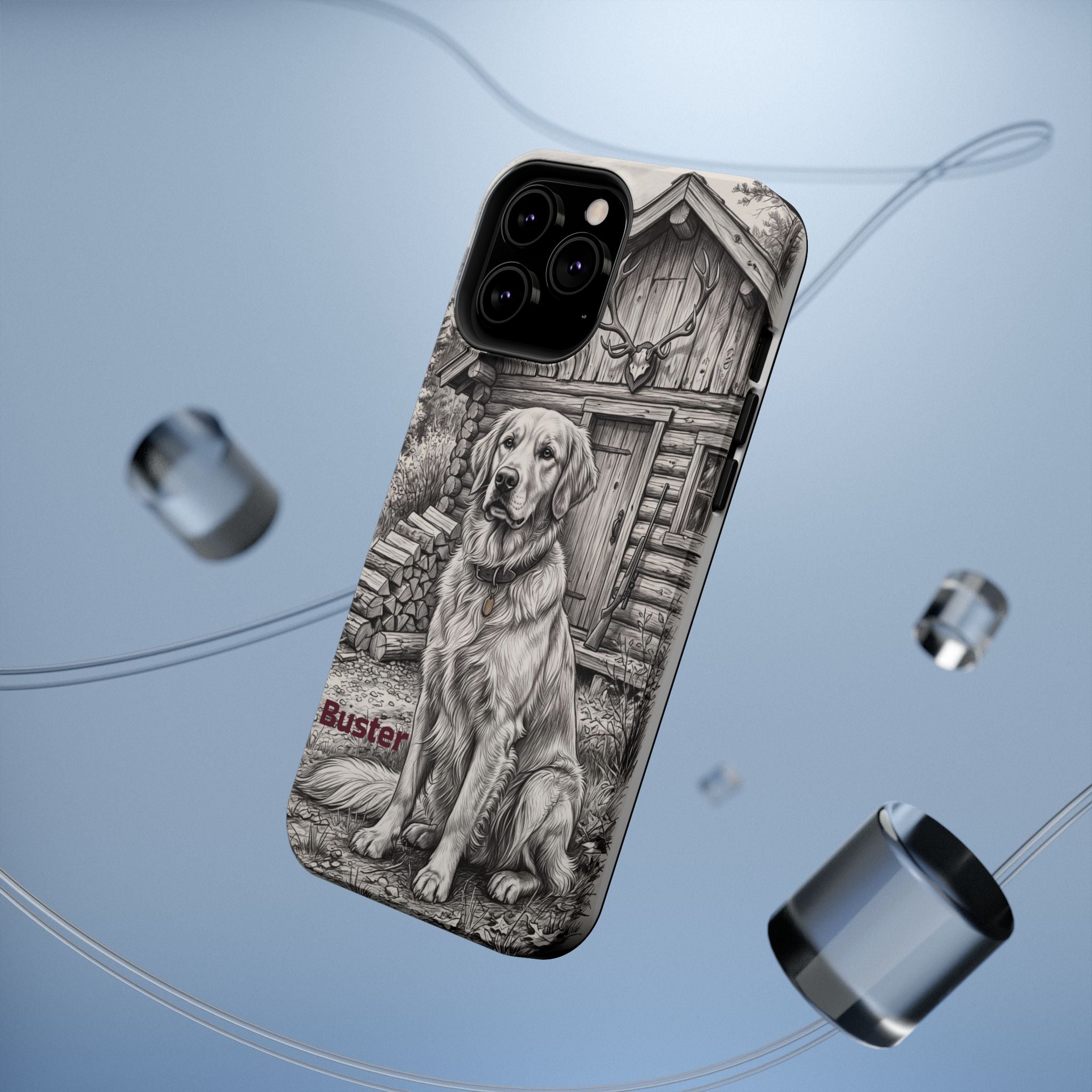 Personalized Golden Retriever Cabin Porch Phone Case — Wireless Charging Cover