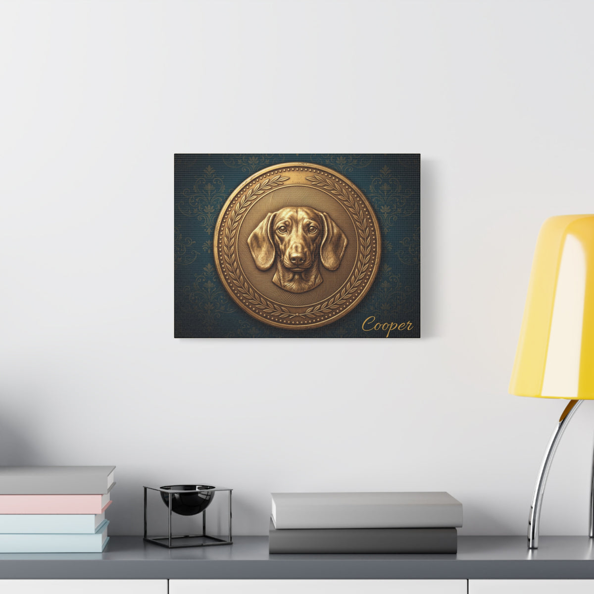 Dachshund Personalized Canvas | Antique Gold Coin Wall Art